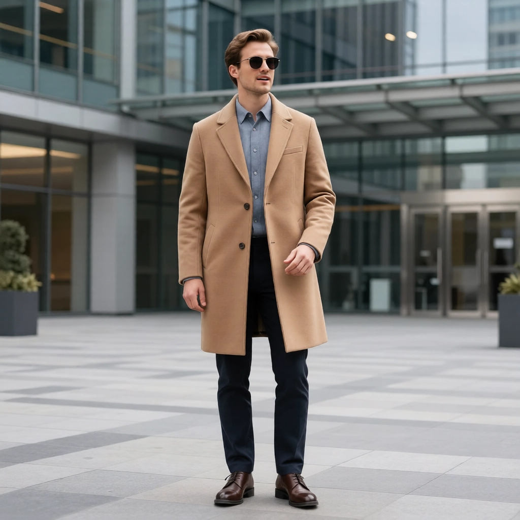 The Bond Street Camel Overcoat: Single-Breasted Wool Blend