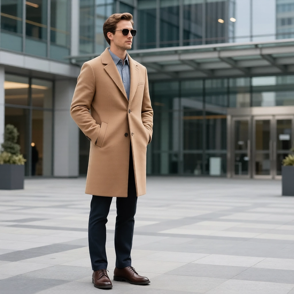 The Bond Street Camel Overcoat: Single-Breasted Wool Blend