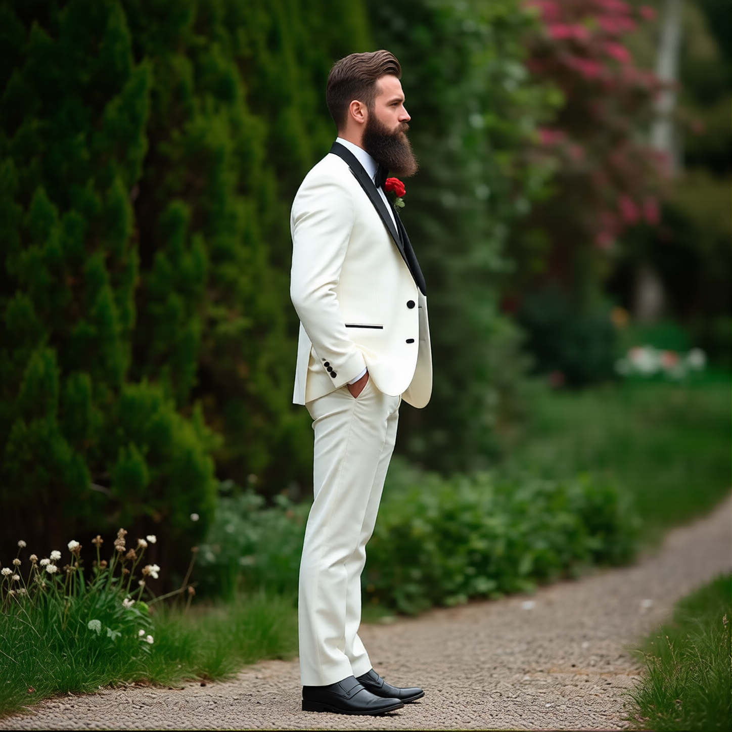 The Riviera Tuxedo: Off-White Slim-Fit Dinner Jacket with Black Satin Trim