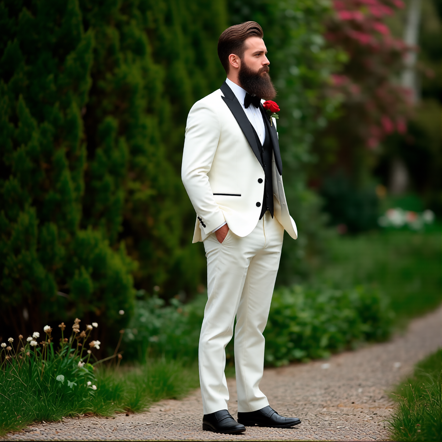 The Riviera Tuxedo: Off-White Slim-Fit Dinner Jacket with Black Satin Trim