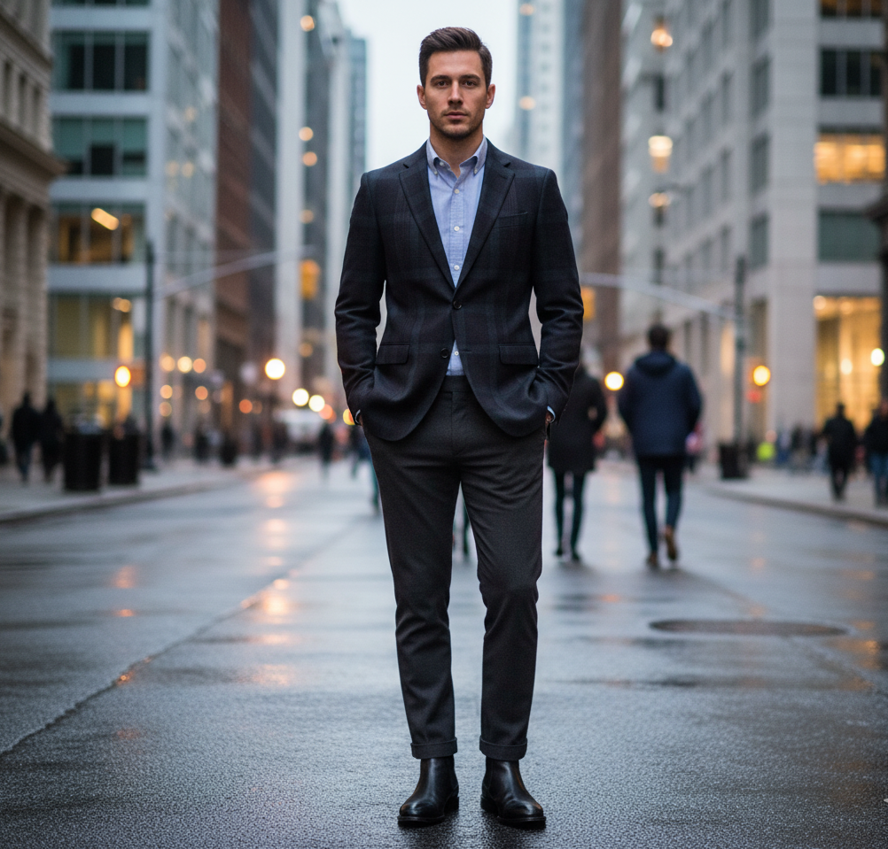 The Metropolitan Grid Sports Jacket: Navy Green Slim-Fit Blazer