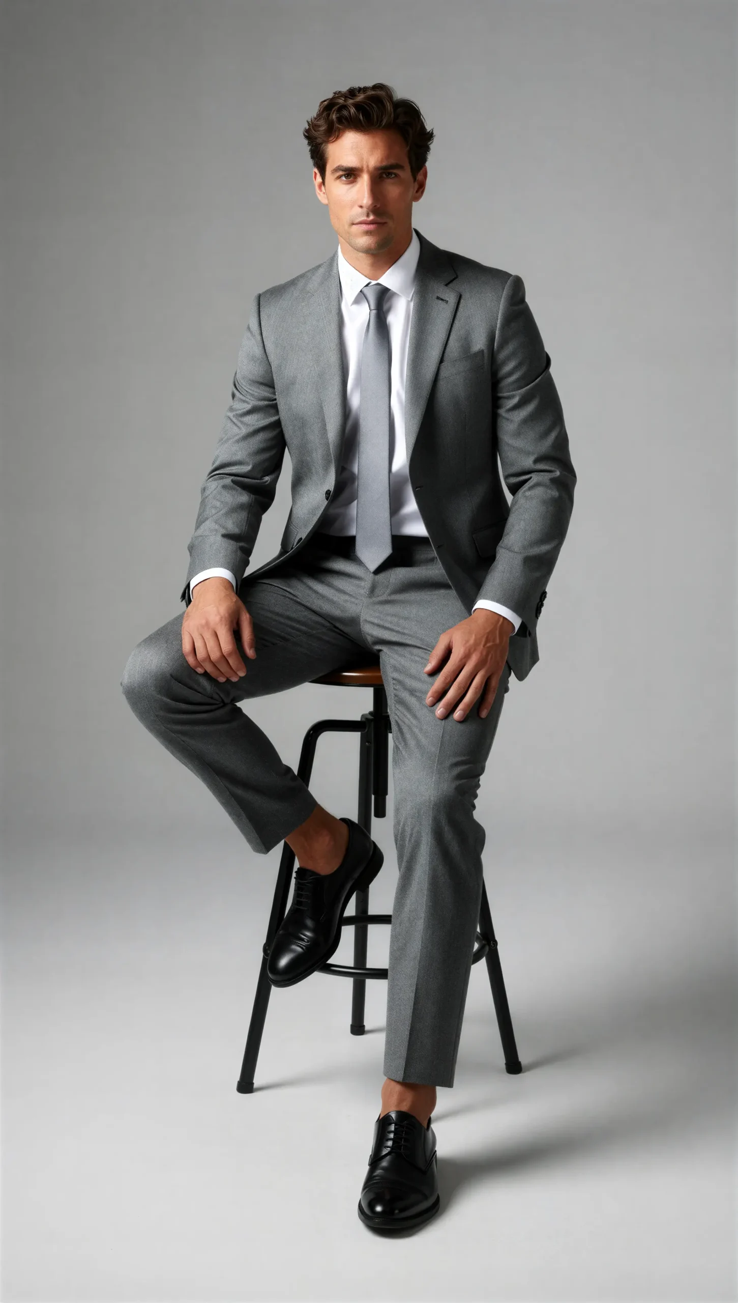 2 Piece Peak Lapel Single Breasted Medium Grey Suit