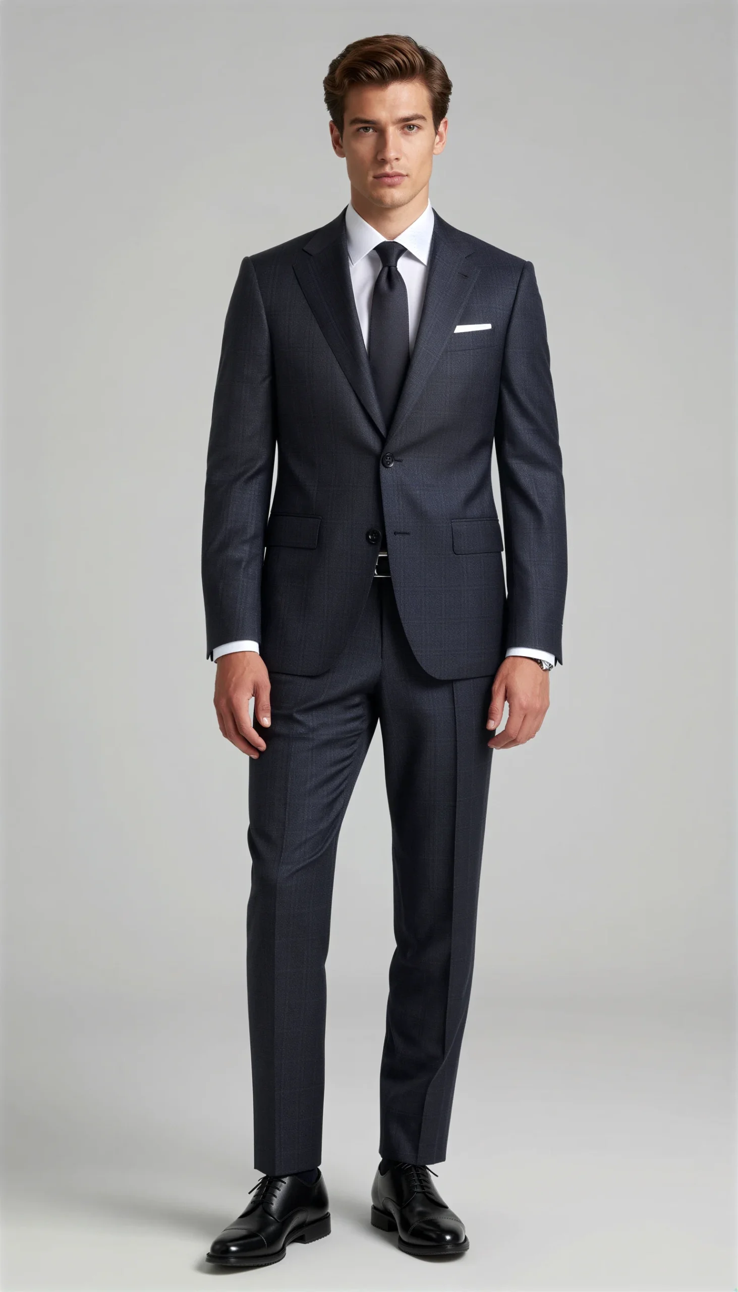Business Suit Subtle navy or grey checks Pinstripes