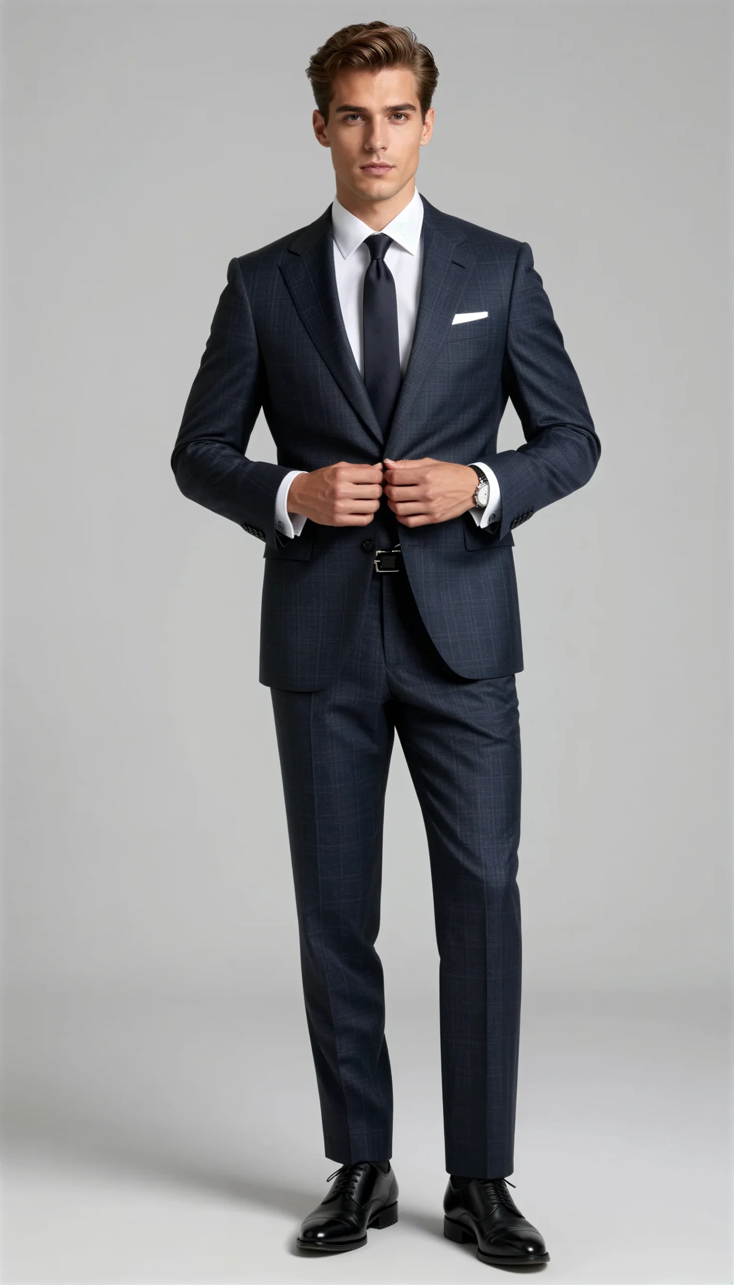 Business Suit Subtle navy or grey checks Pinstripes
