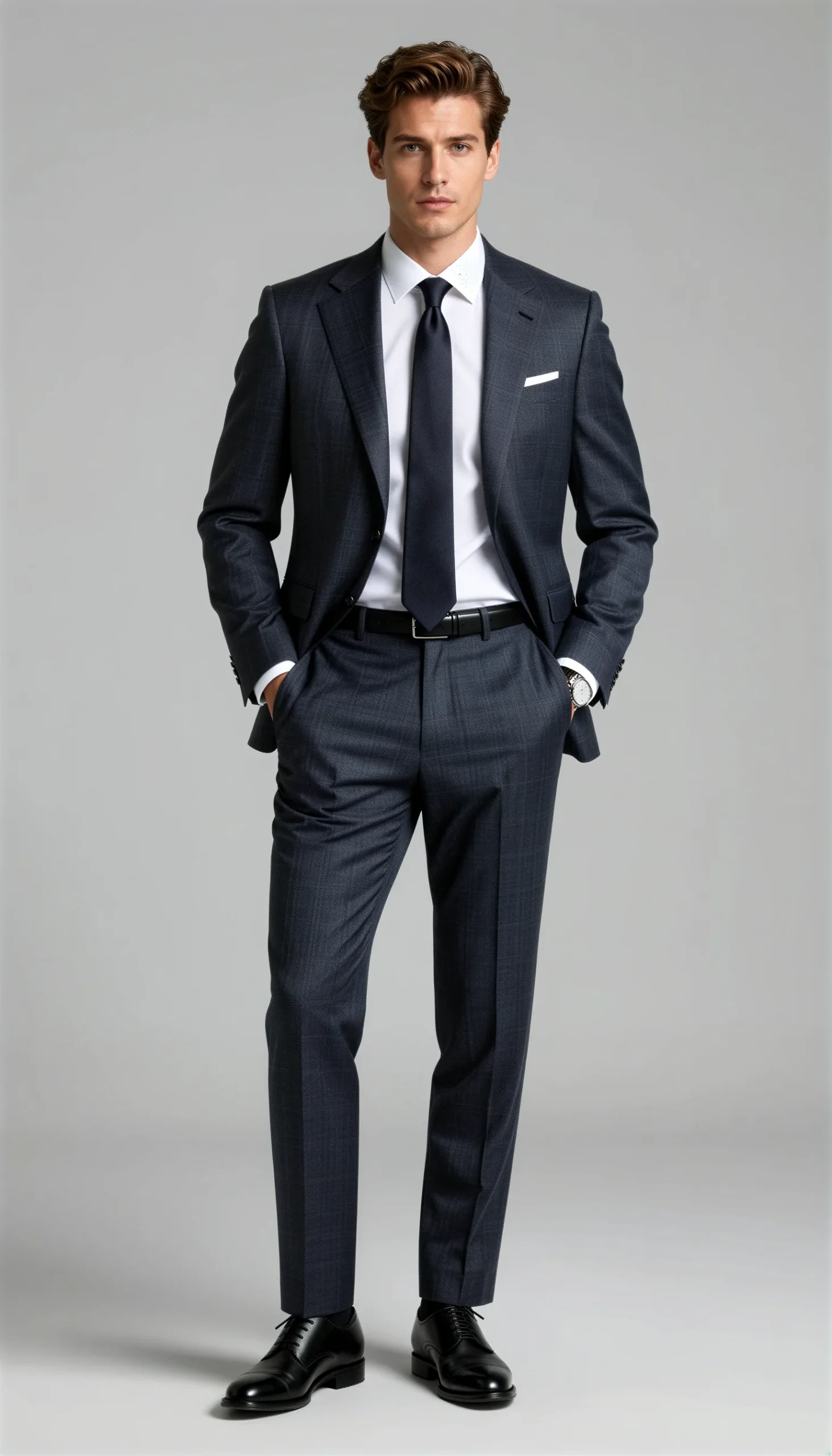 Business Suit Subtle navy or grey checks Pinstripes