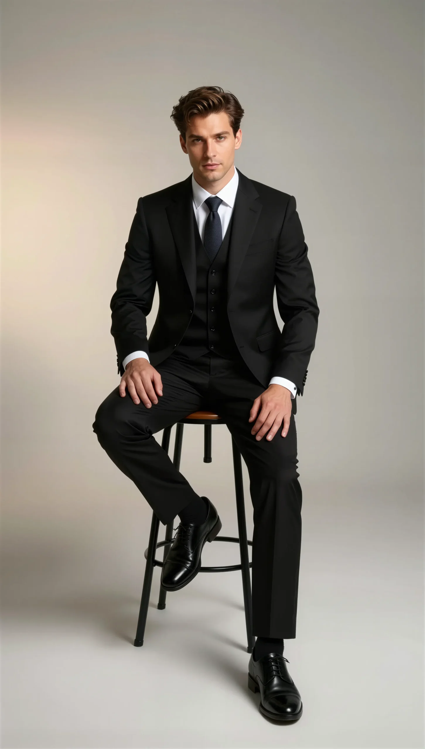 Three piece suit single breasted notch Black