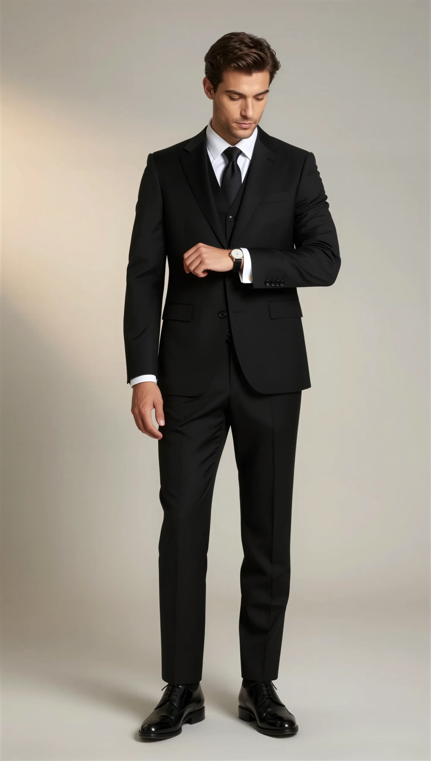 Three piece suit single breasted notch Black