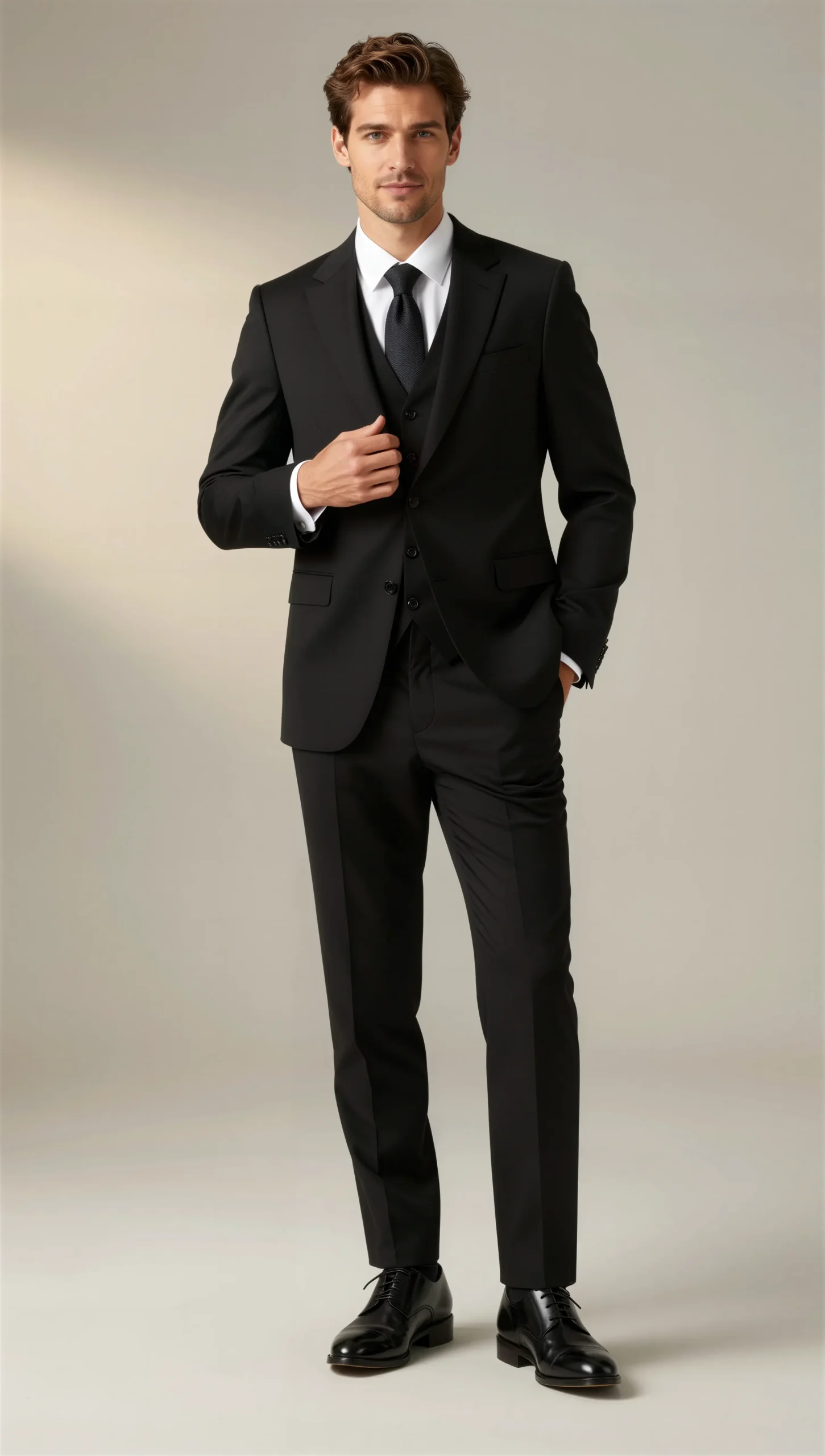 Three piece suit single breasted notch Black
