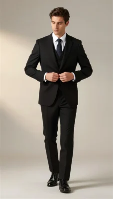 Three piece suit single breasted notch Black
