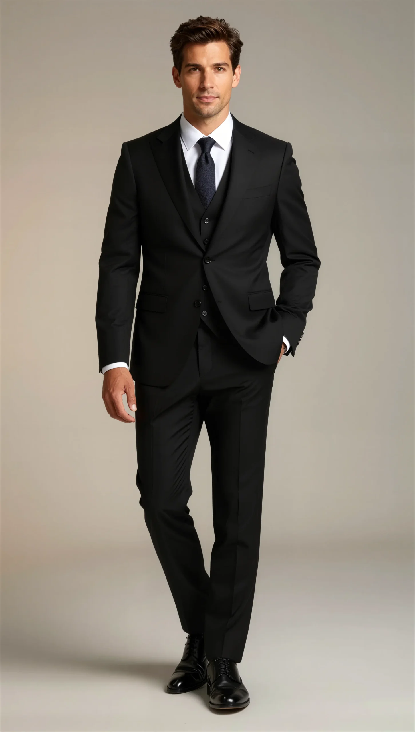 Three piece suit single breasted notch Black