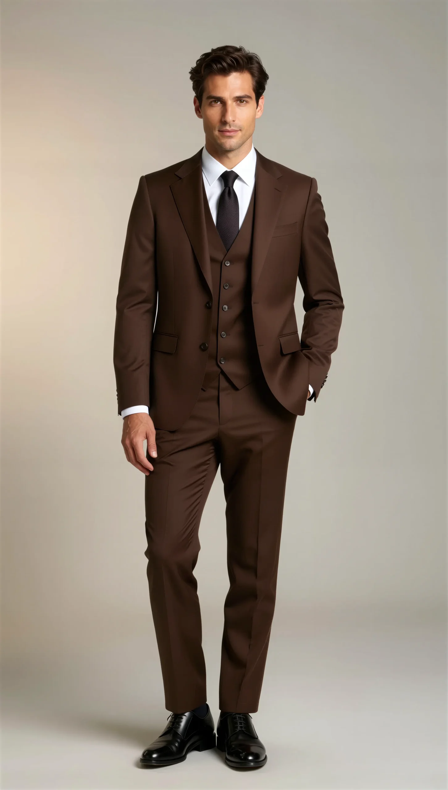Three piece suit single breasted notch Brown chocolate