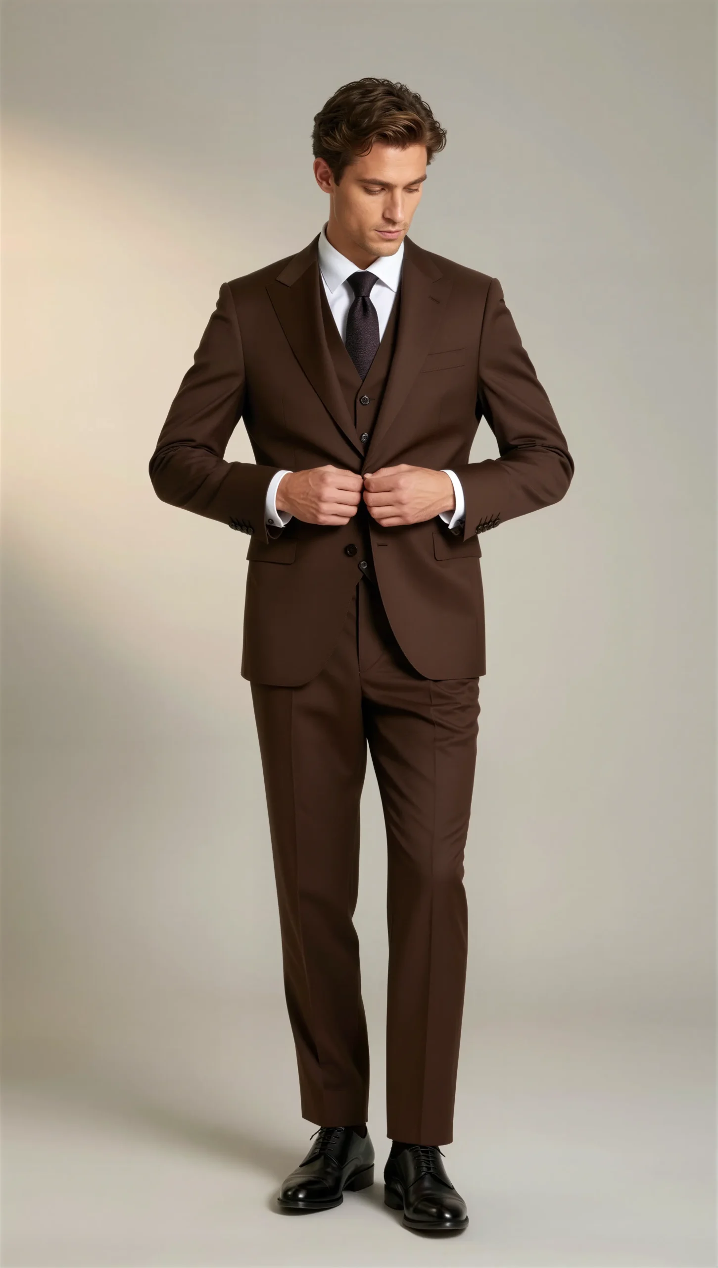 Three piece suit single breasted notch Brown chocolate