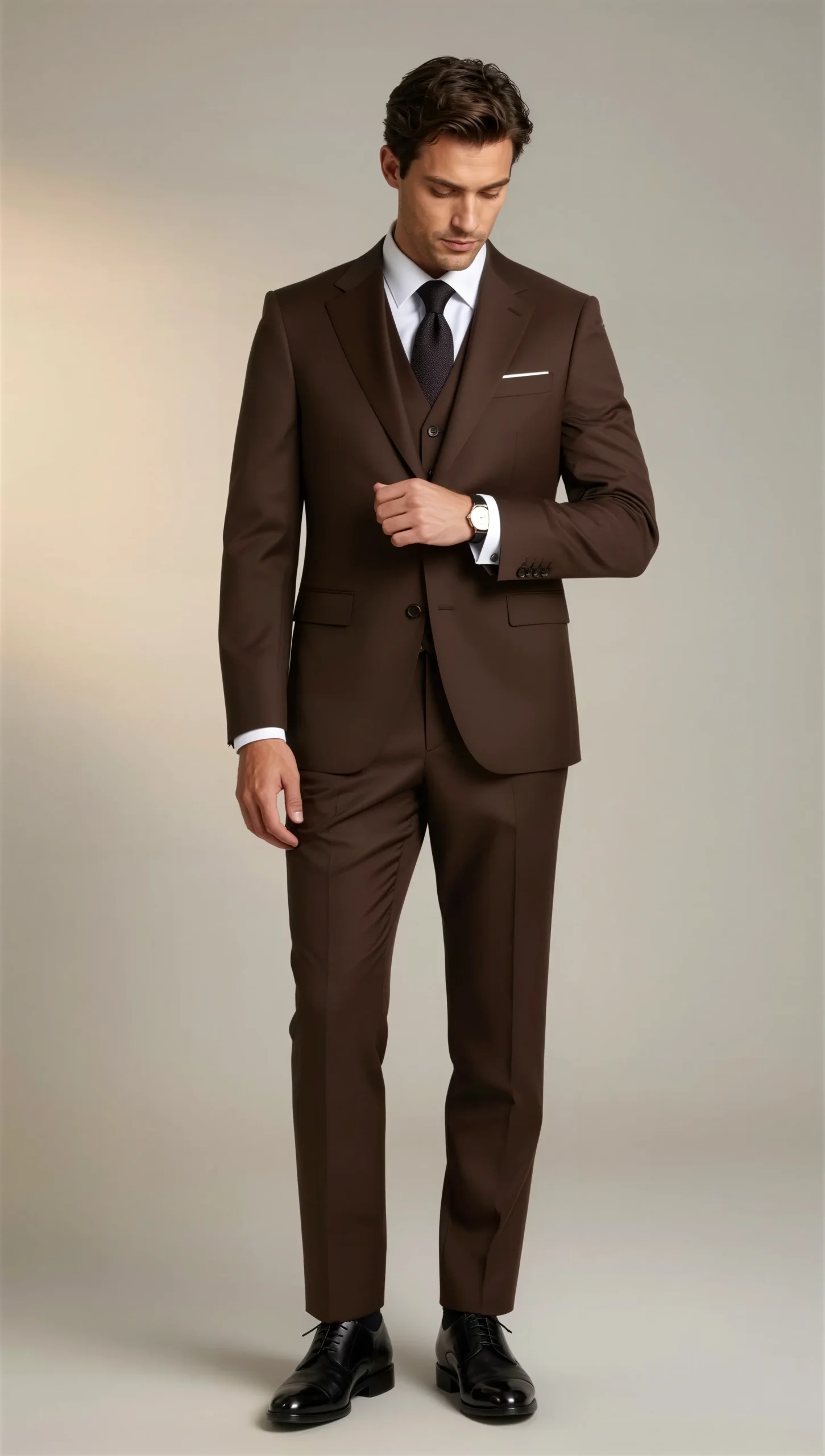 Three piece suit single breasted notch Brown chocolate