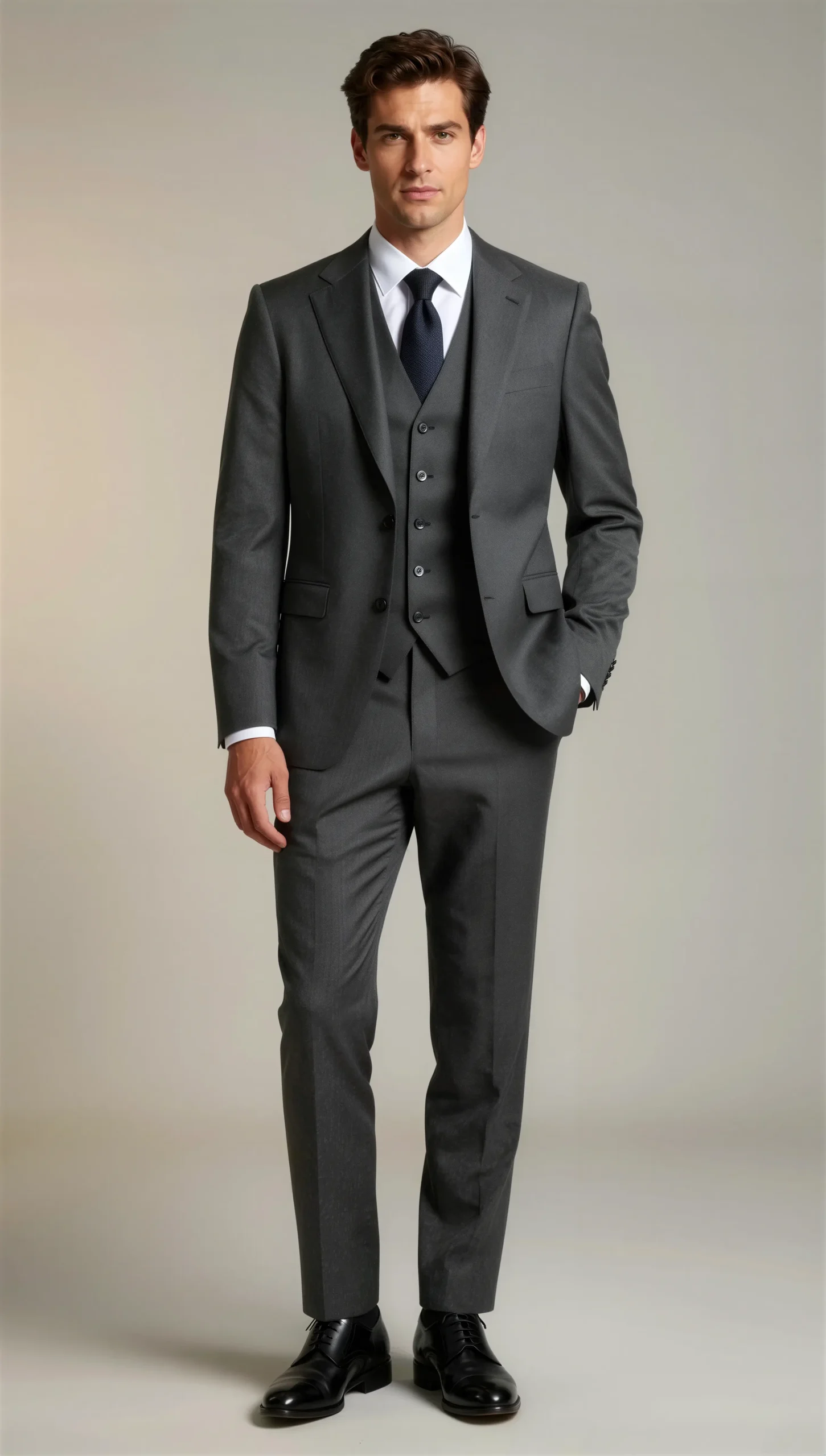 Charcoal Grey Three-Piece Suit – Notch Lapel