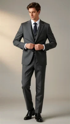 Three piece suit single breasted notch Charcoal grey