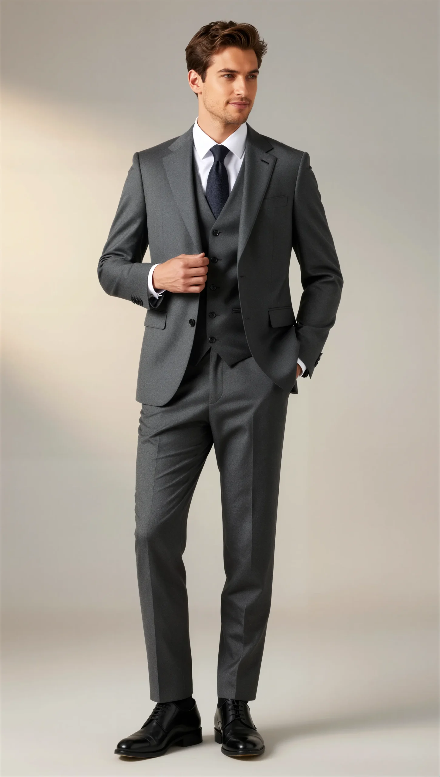 Charcoal Grey Three-Piece Suit – Notch Lapel
