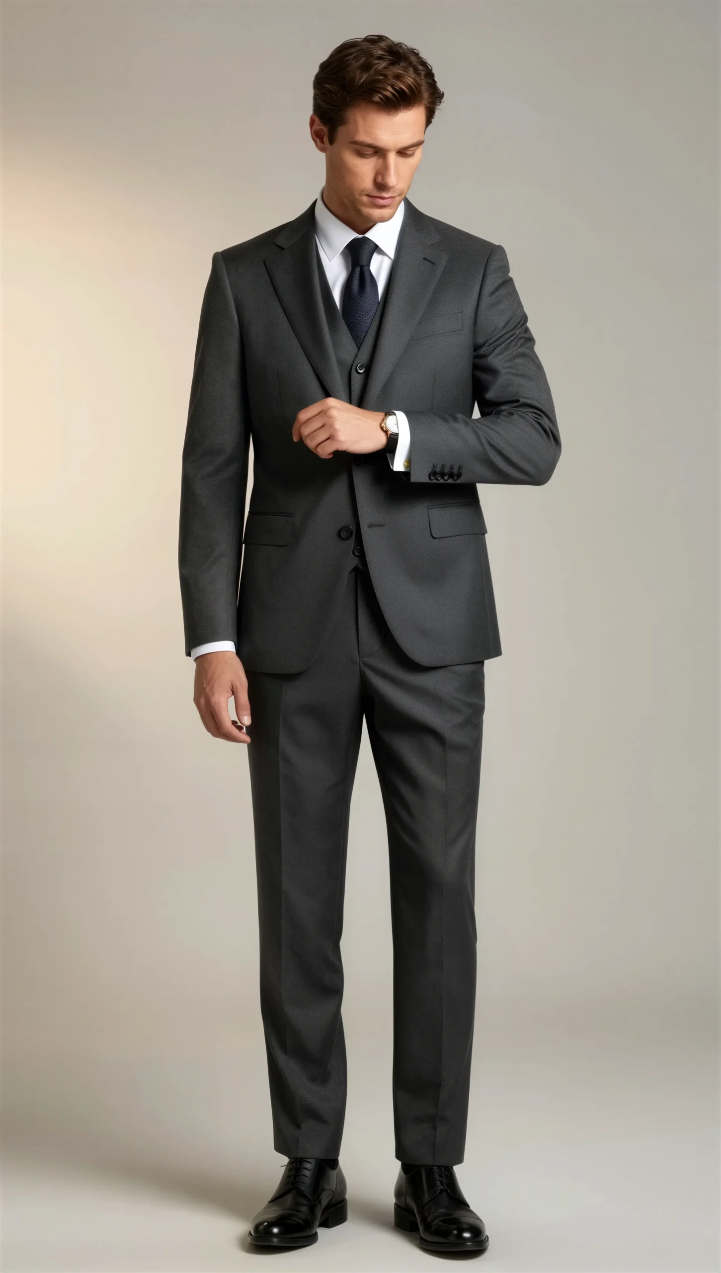Charcoal Grey Three-Piece Suit – Notch Lapel