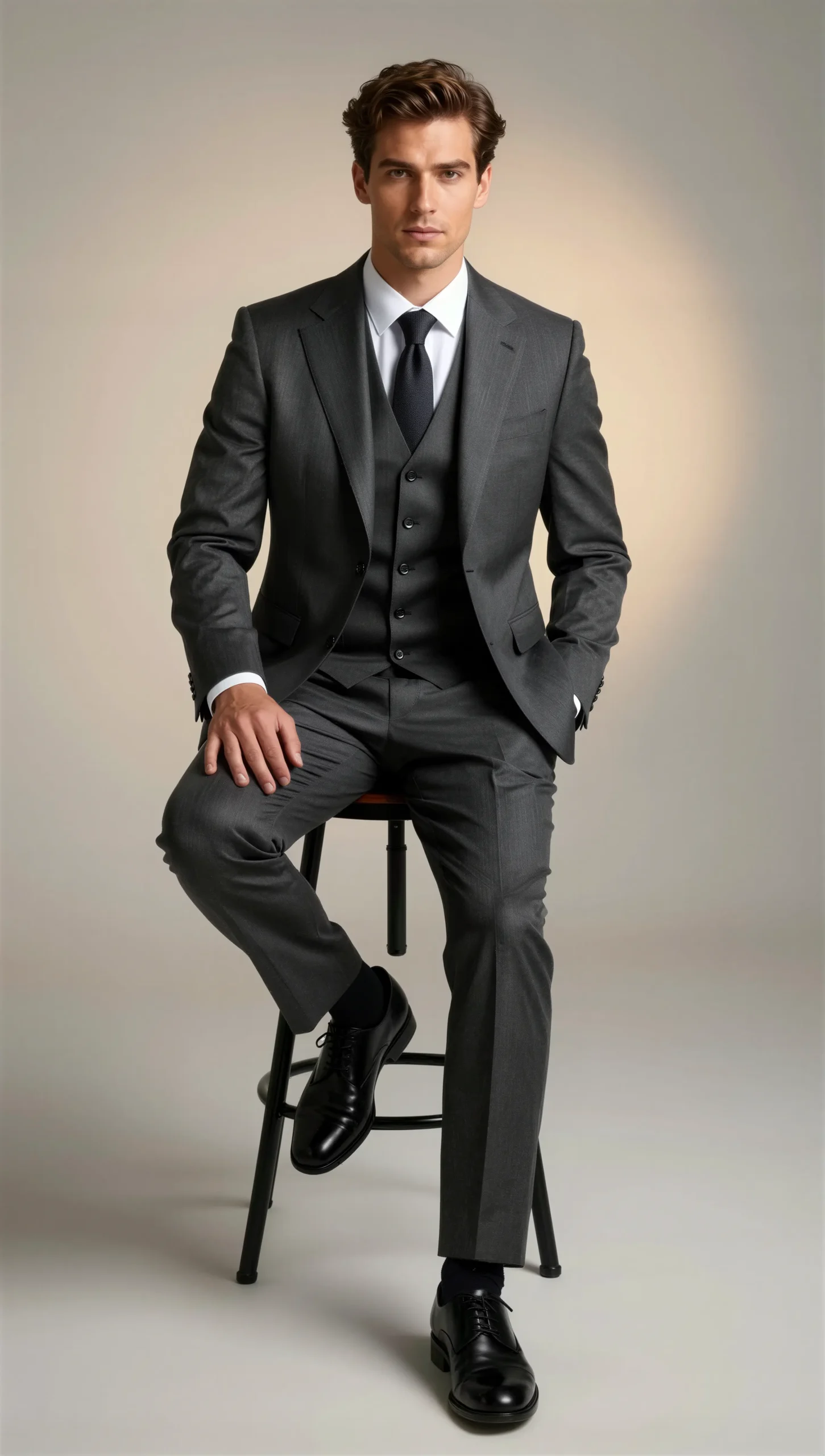Charcoal Grey Three-Piece Suit – Notch Lapel