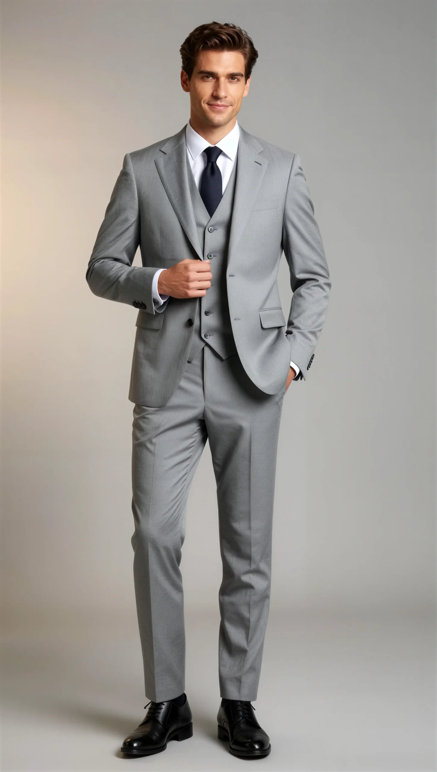 Light Grey Three-Piece Suit – Notch Lapel