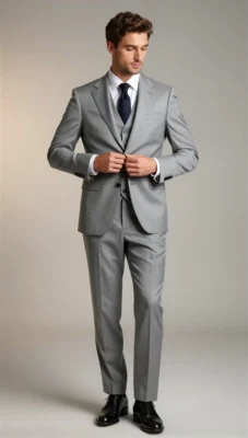 Three piece suit single breasted notch Light grey