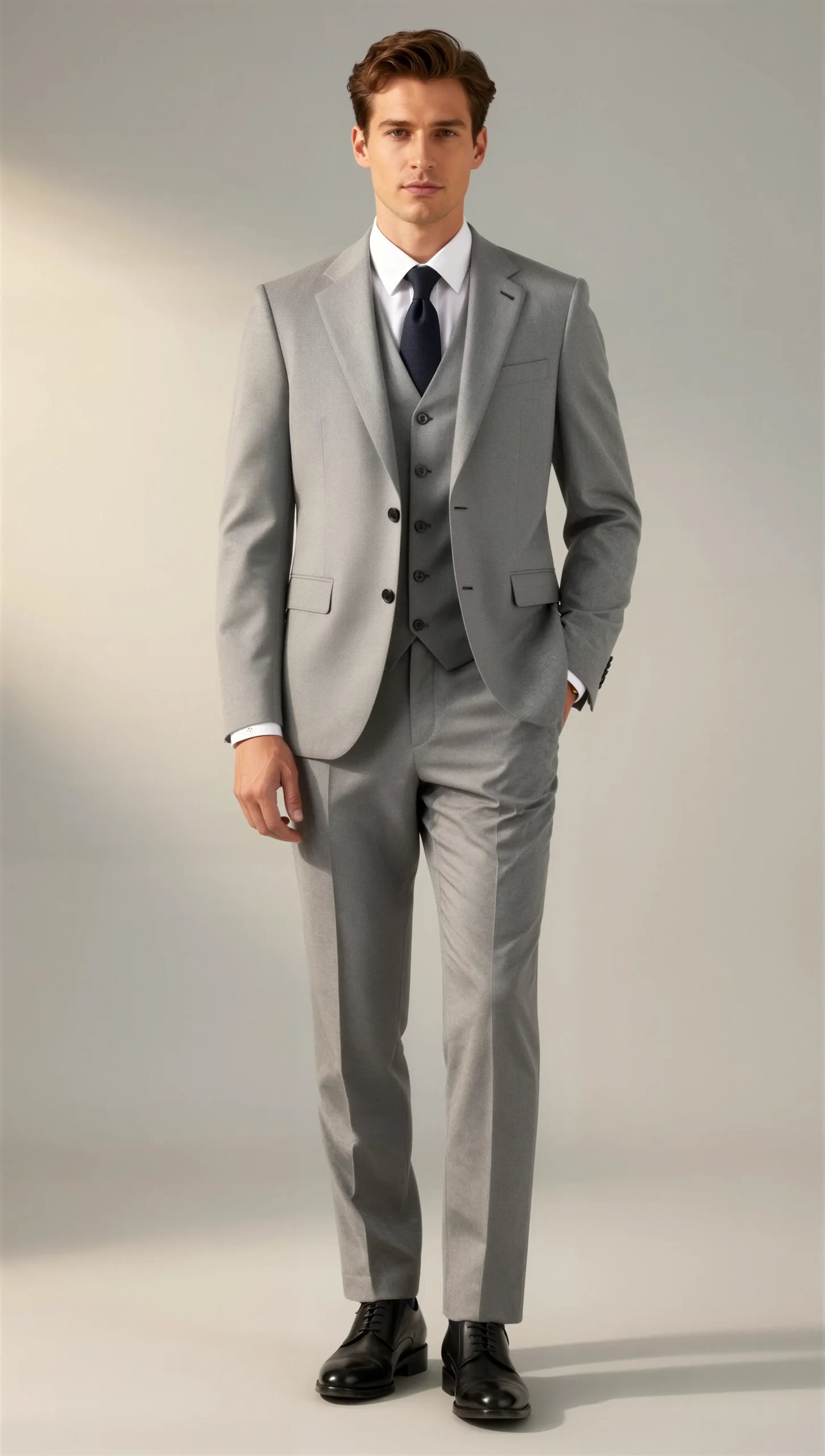 Light Grey Three-Piece Suit – Notch Lapel