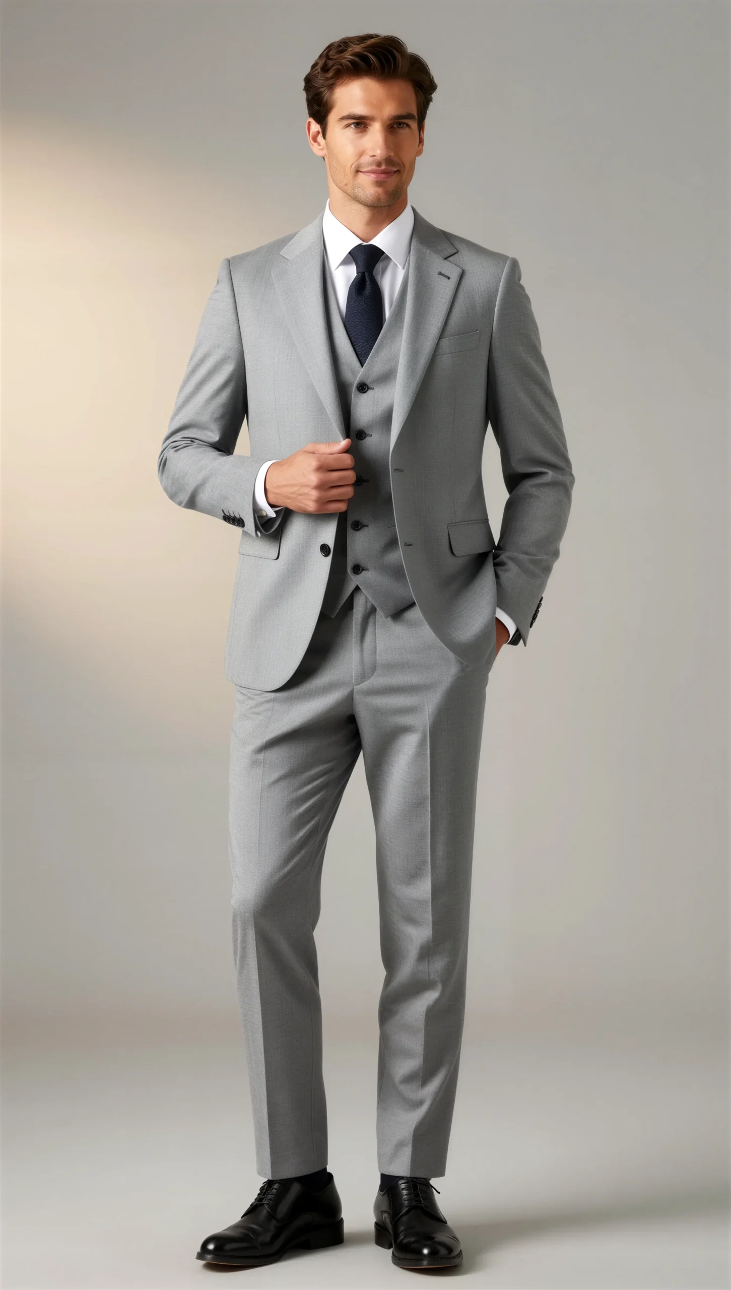 Light Grey Three-Piece Suit – Notch Lapel