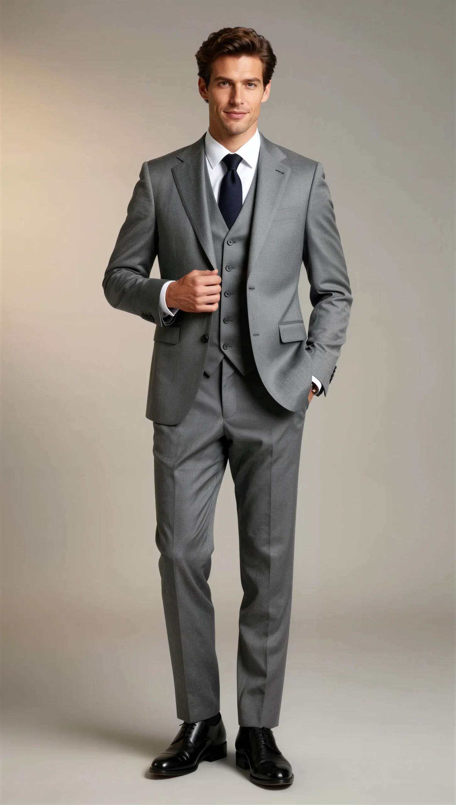Three piece suit single breasted notch Medium grey