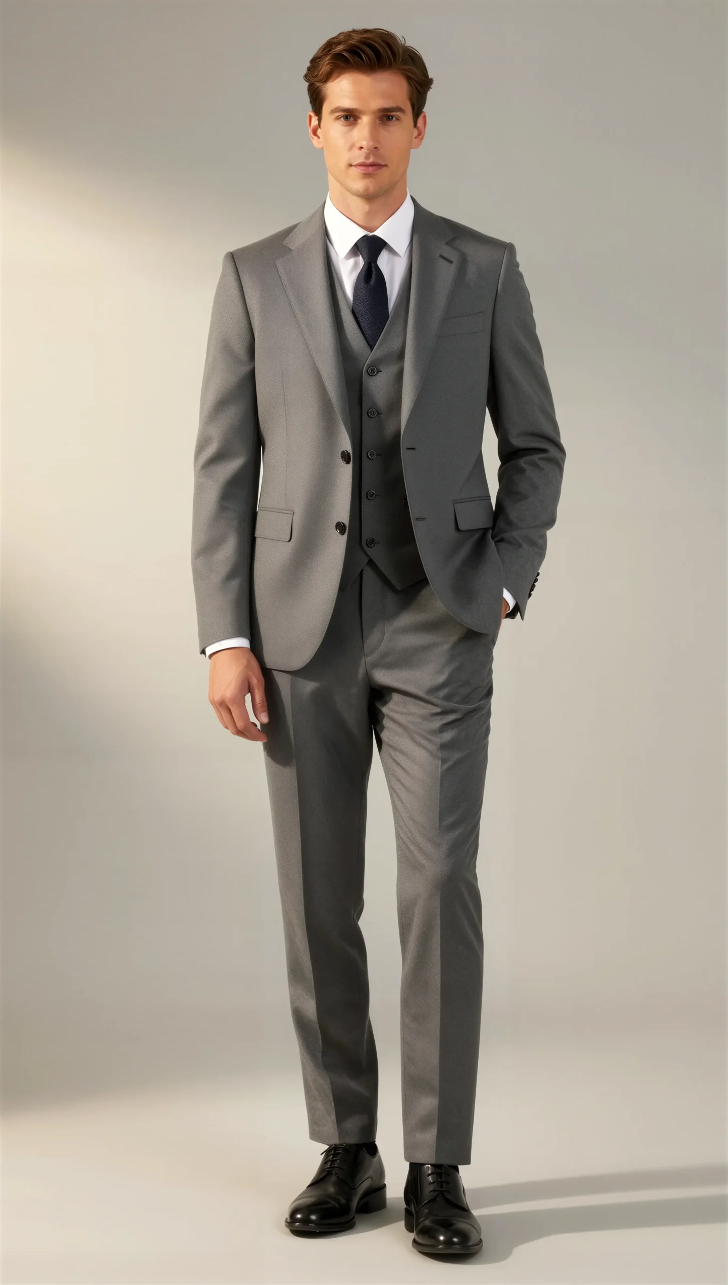 Three piece suit single breasted notch Medium grey