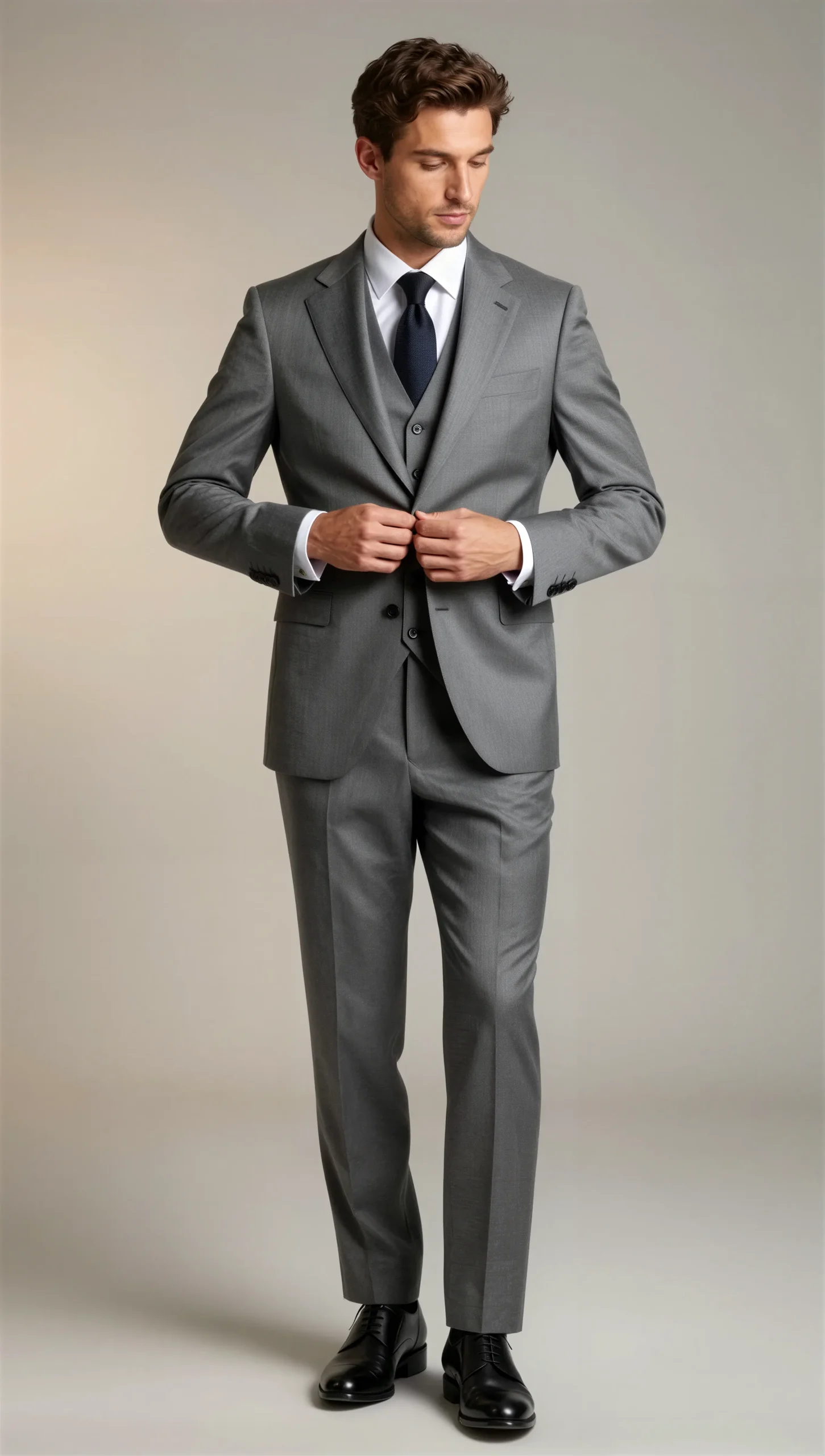 Three piece suit single breasted notch Medium grey