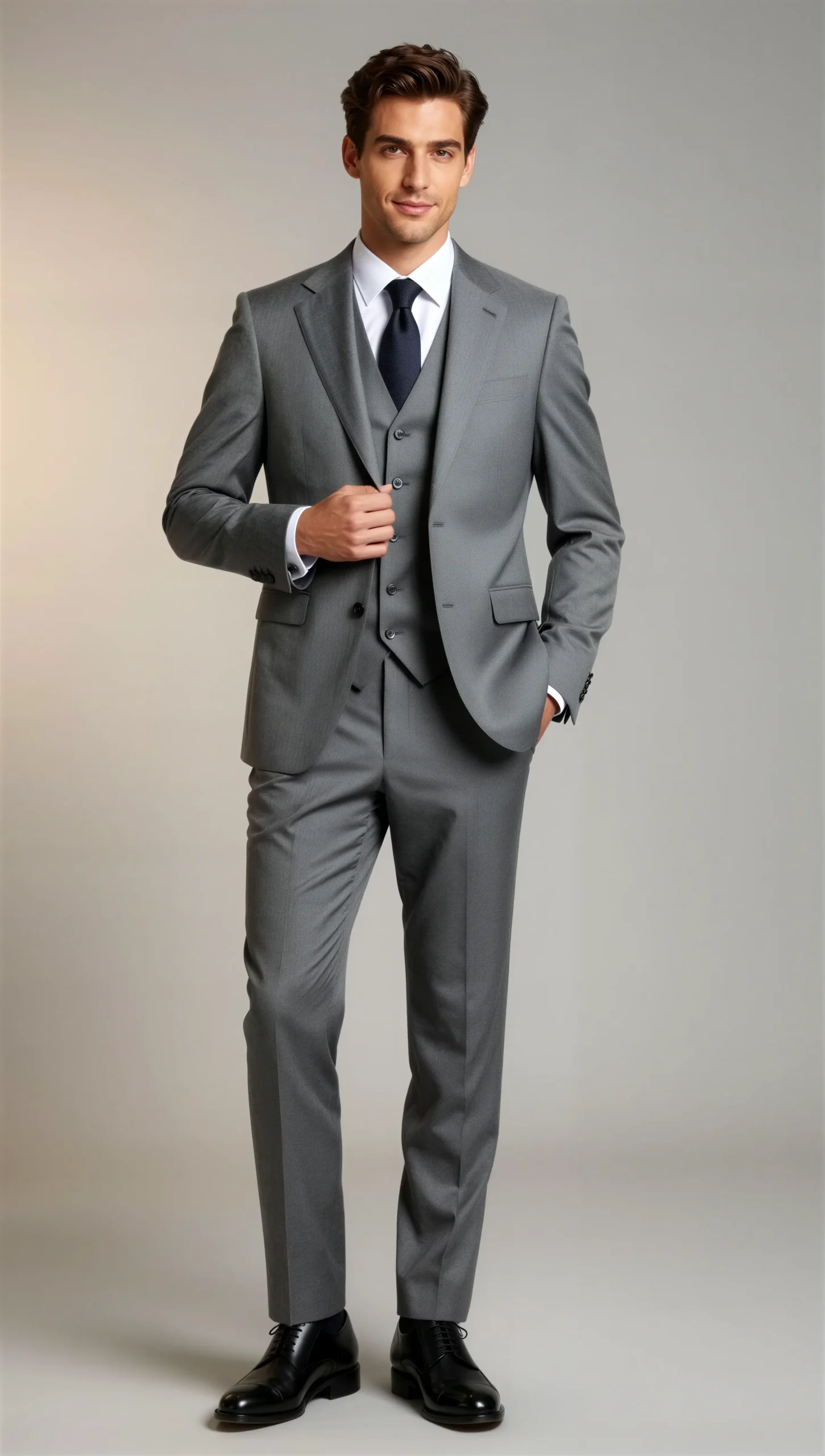 Three piece suit single breasted notch Medium grey