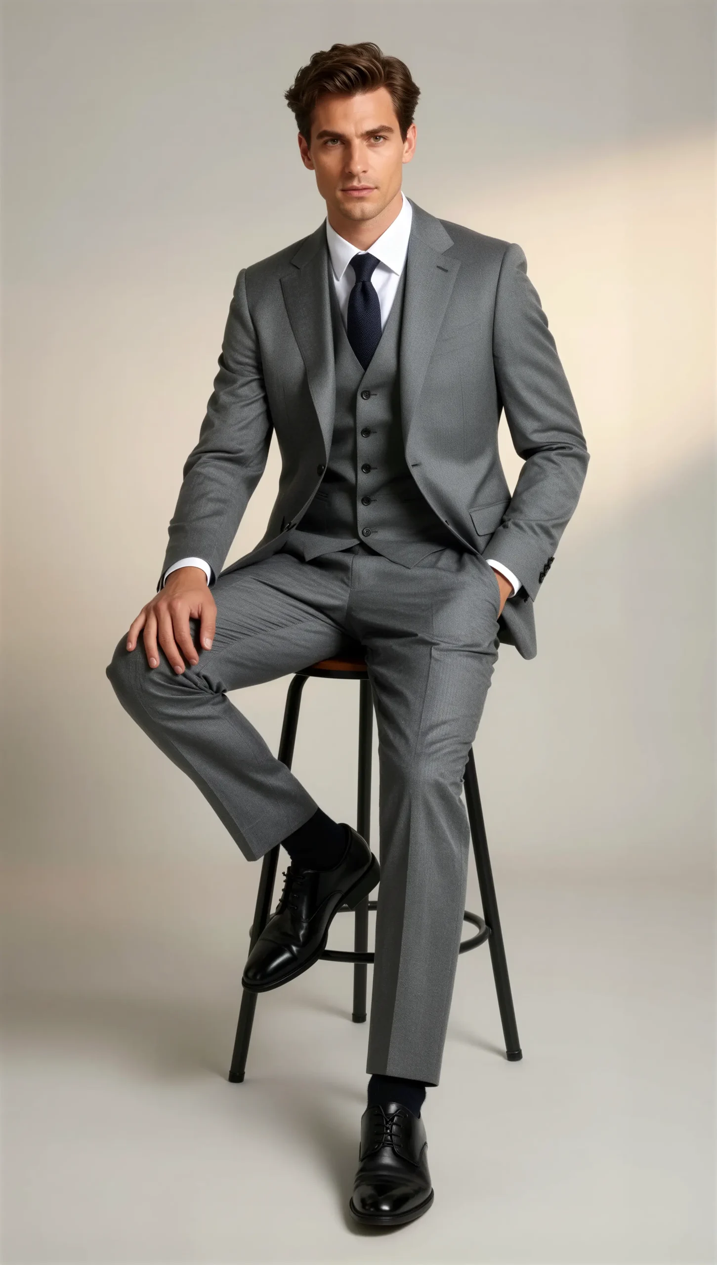 Three piece suit single breasted notch Medium grey