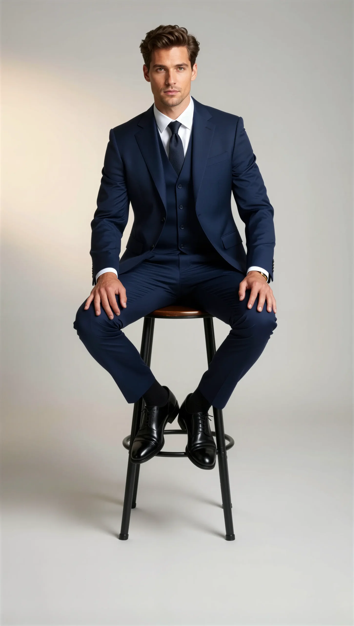 Three piece suit single breasted notch Midnight Blue