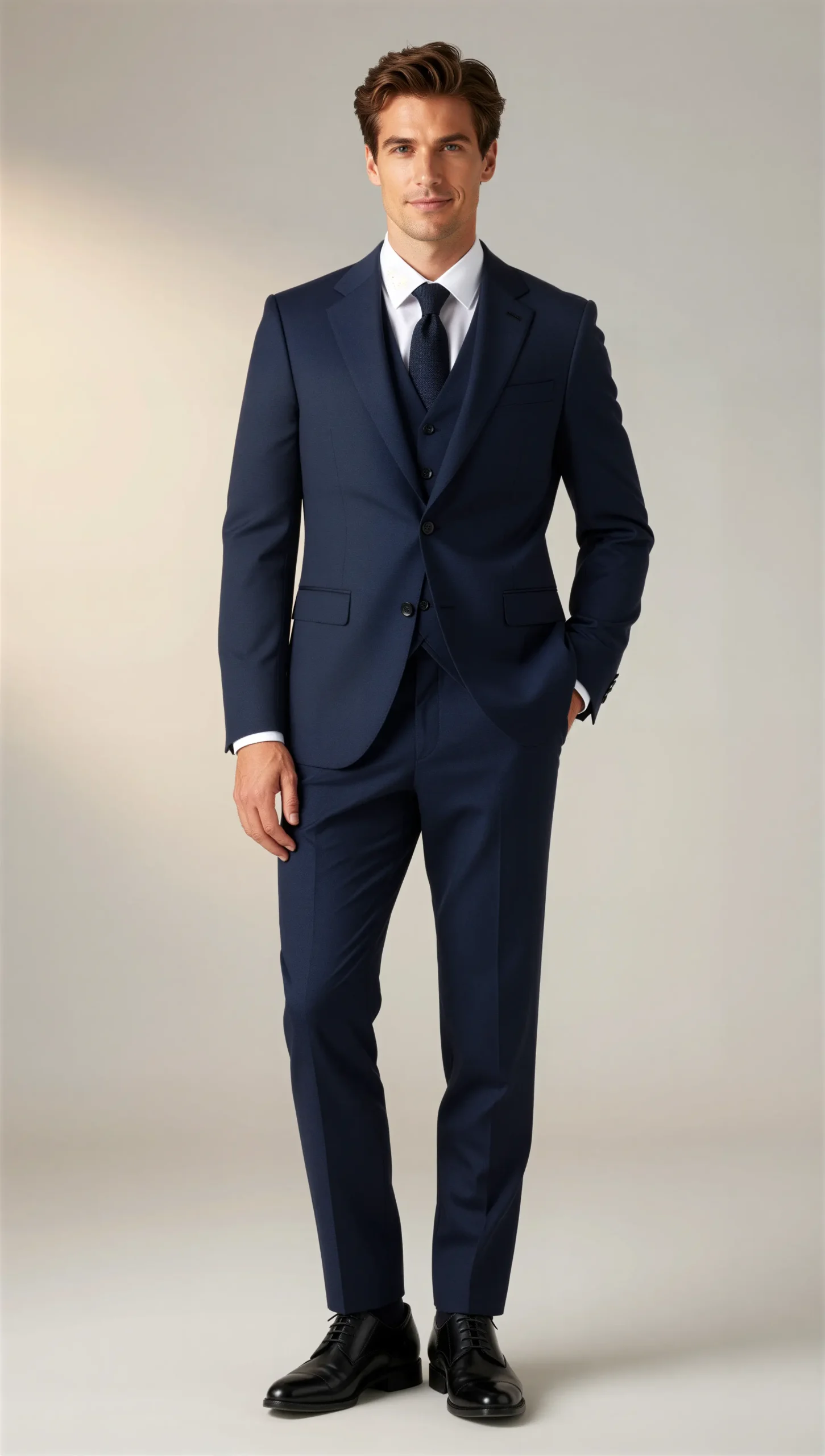 Three piece suit single breasted notch Midnight Blue