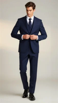Three piece suit single breasted notch Midnight Blue