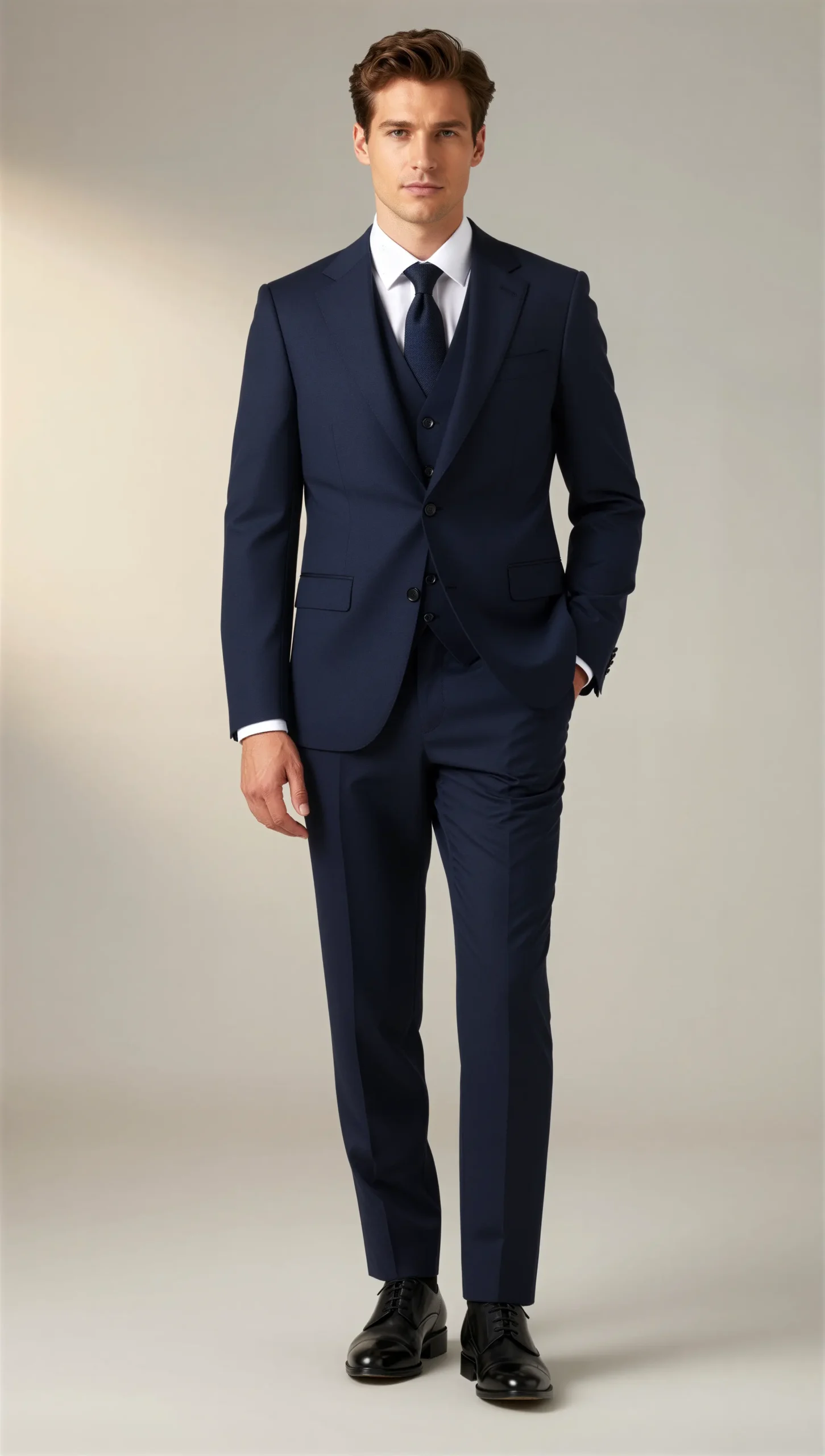 Three piece suit single breasted notch Midnight Blue