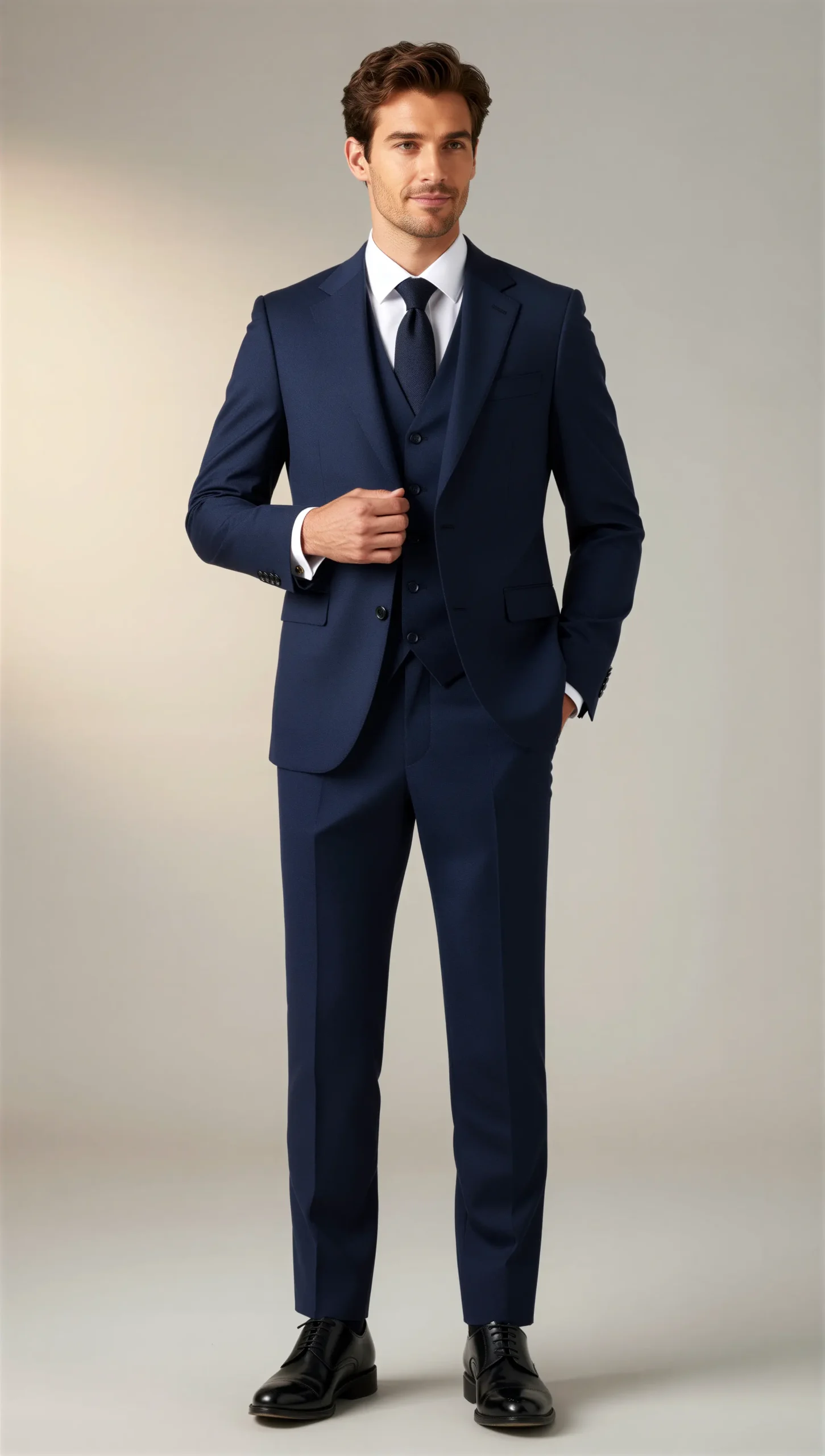 Three piece suit single breasted notch Midnight Blue