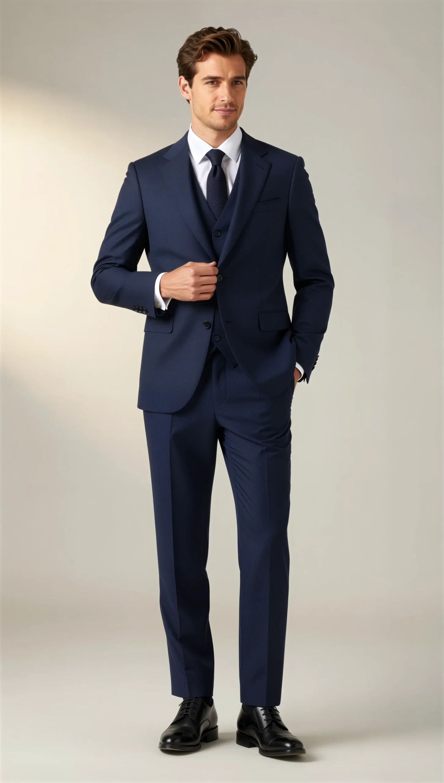 Three piece suit single breasted notch Navy Blue