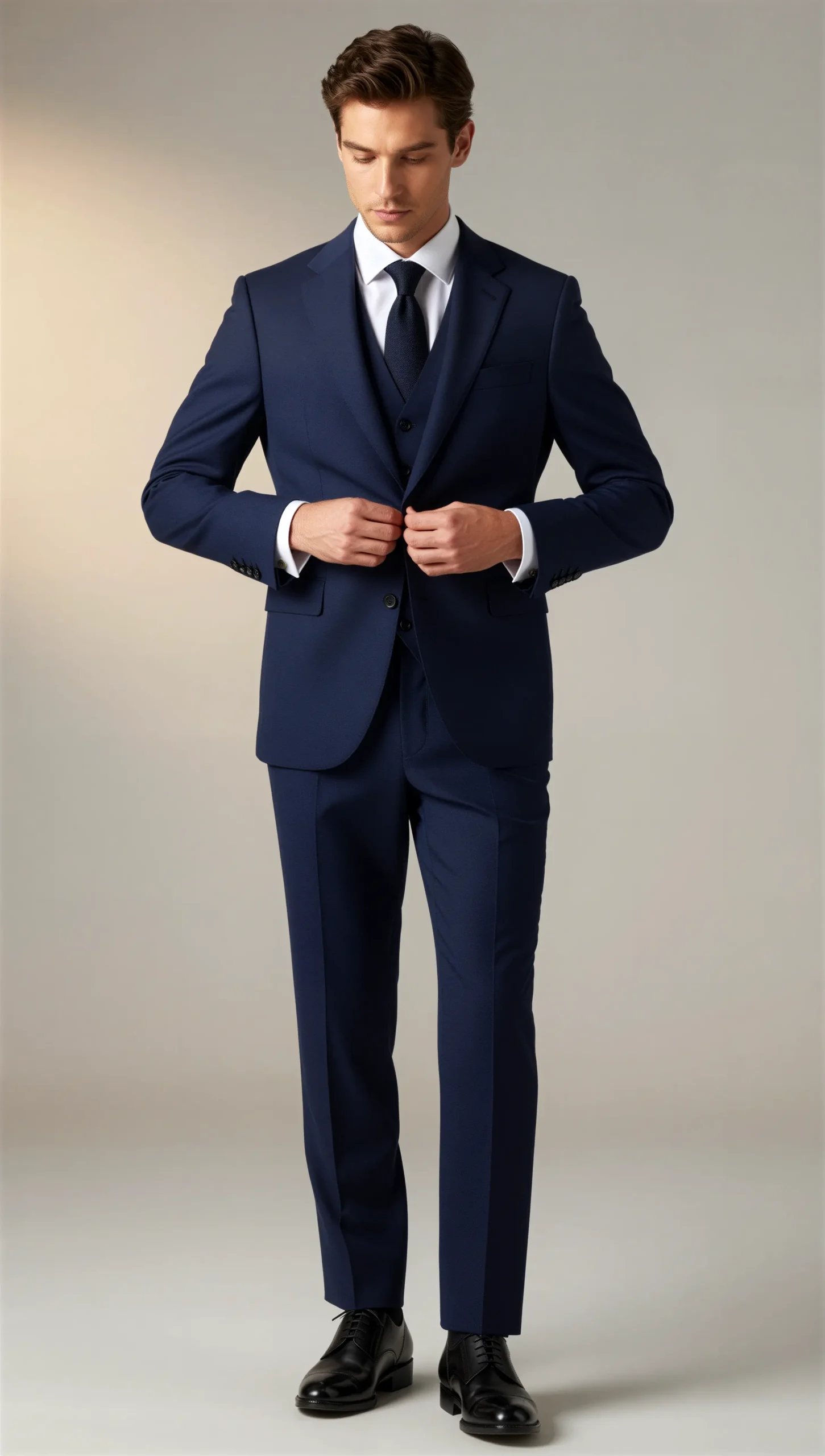 Three piece suit single breasted notch Navy Blue