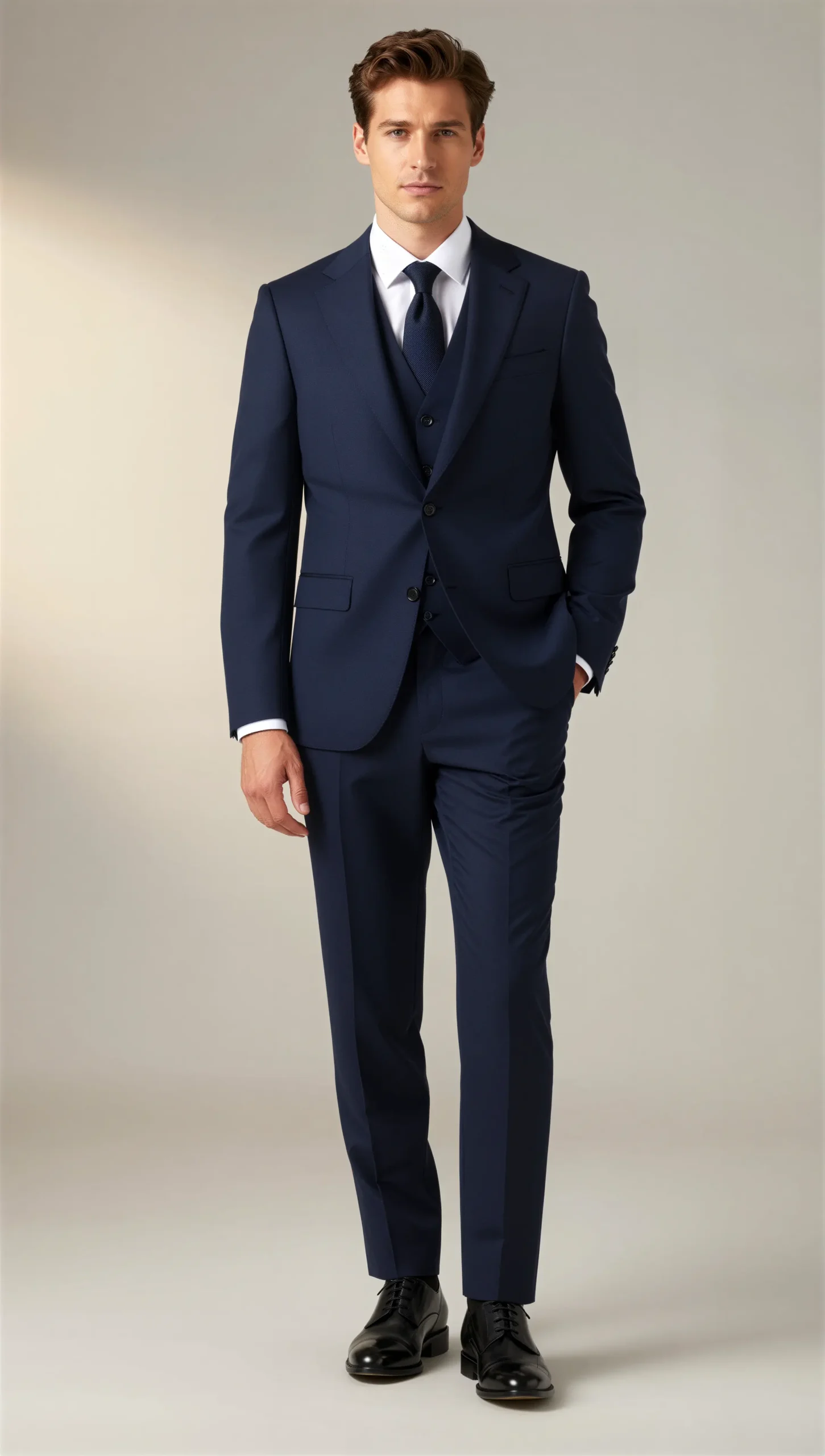 Three piece suit single breasted notch Navy Blue