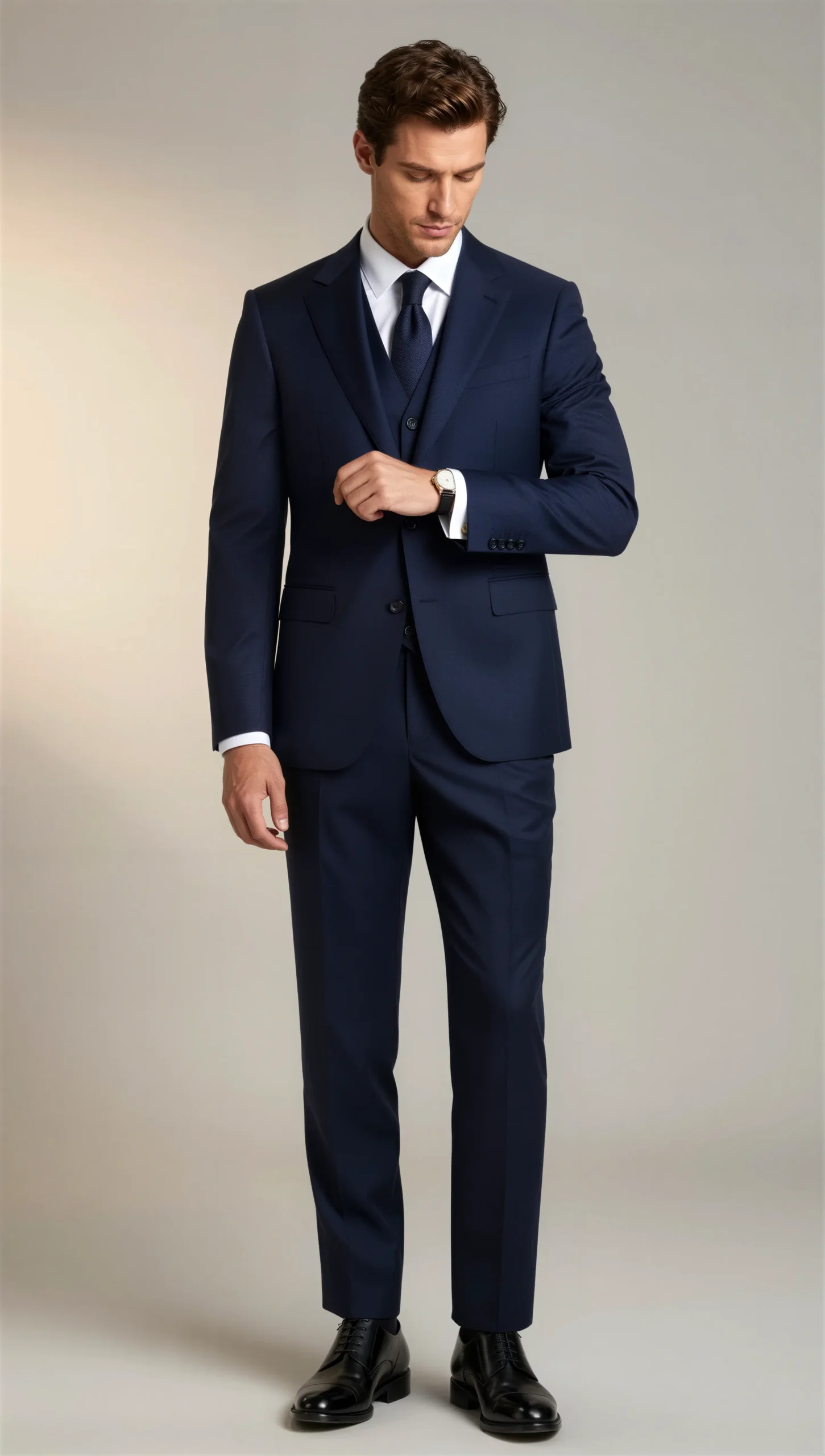 Three piece suit single breasted notch Navy Blue