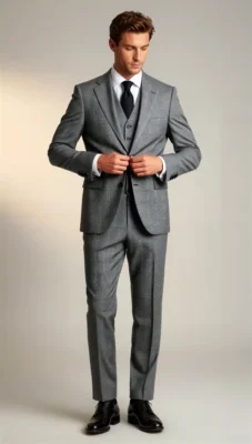 Three piece suit single breasted notch Prince of wales grey check