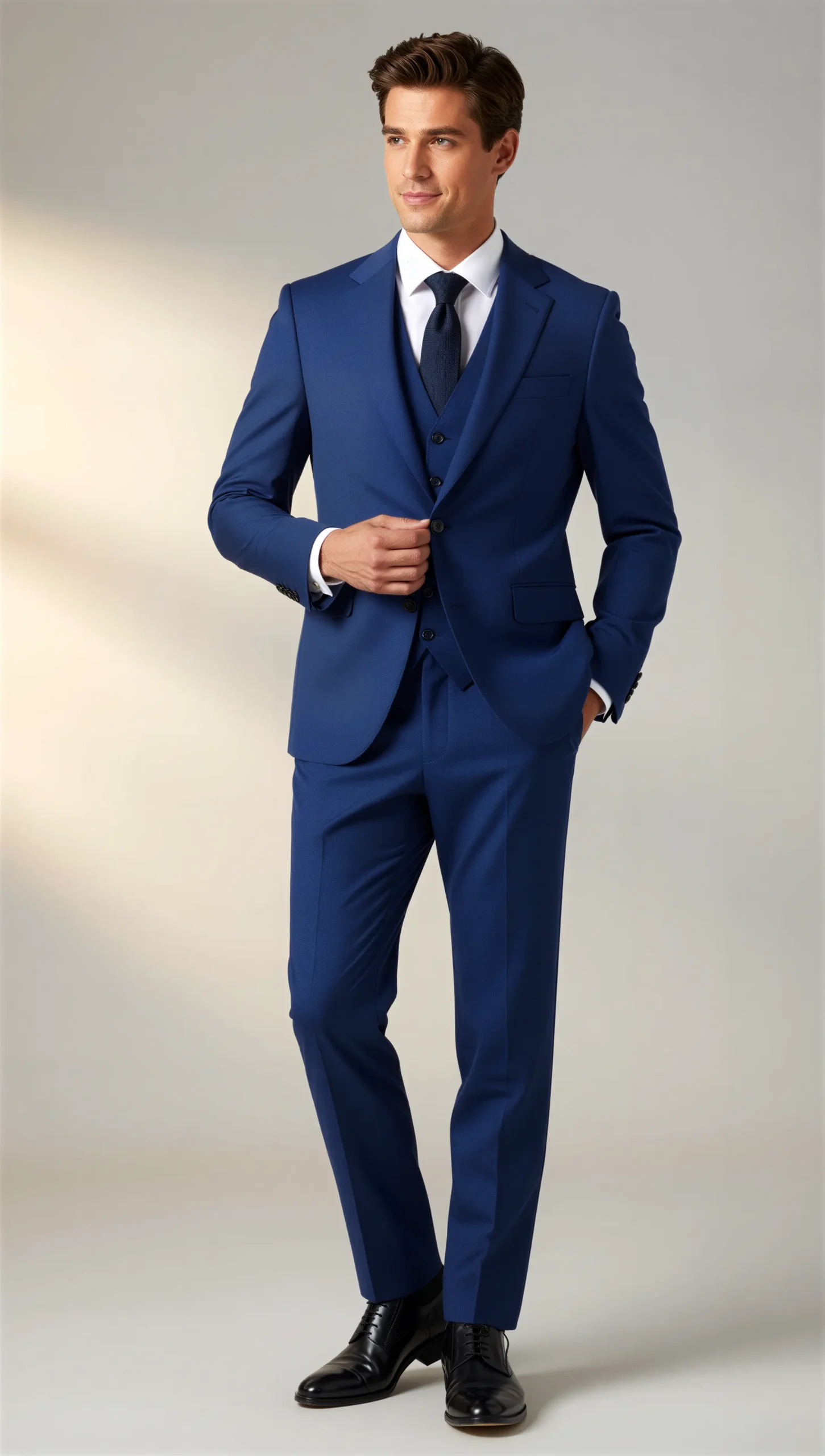 Three piece suit single breasted notch Royal cobalt blue