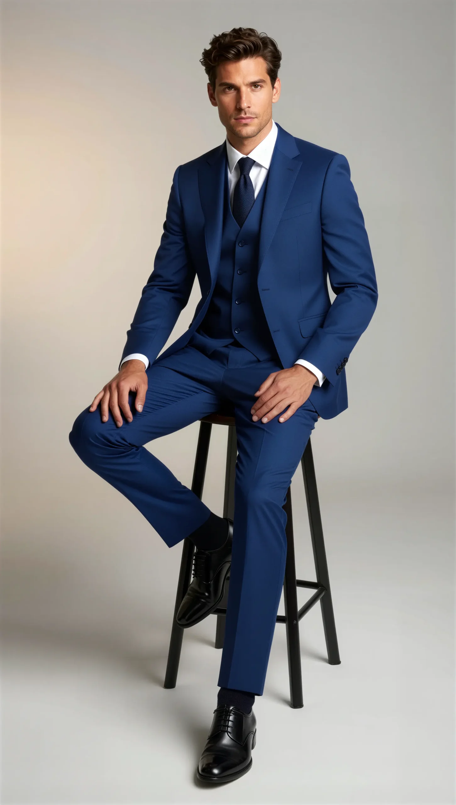 Three piece suit single breasted notch Royal cobalt blue