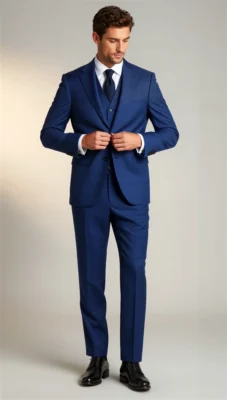 Three piece suit single breasted notch Royal cobalt blue