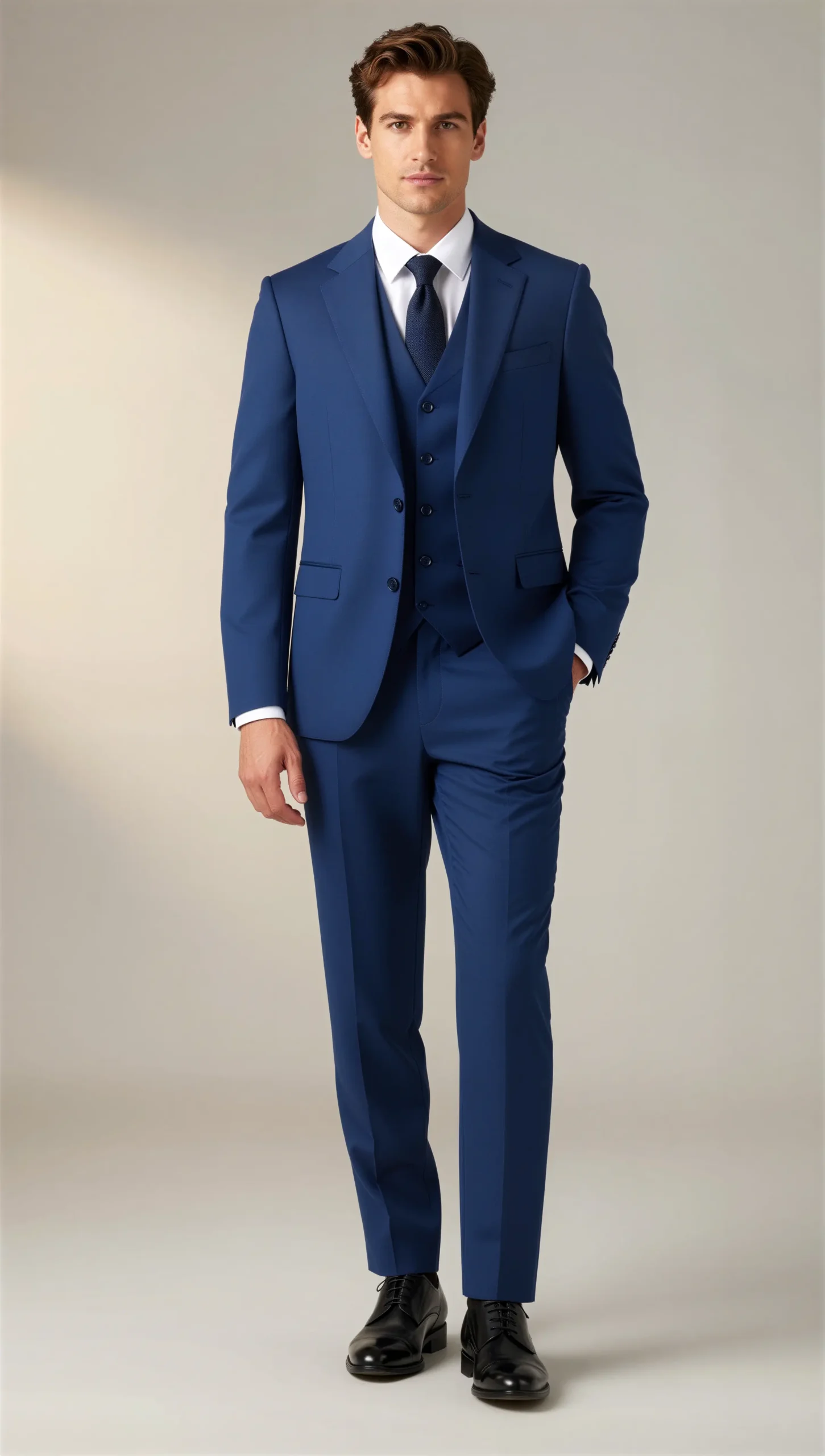 Three piece suit single breasted notch Royal cobalt blue