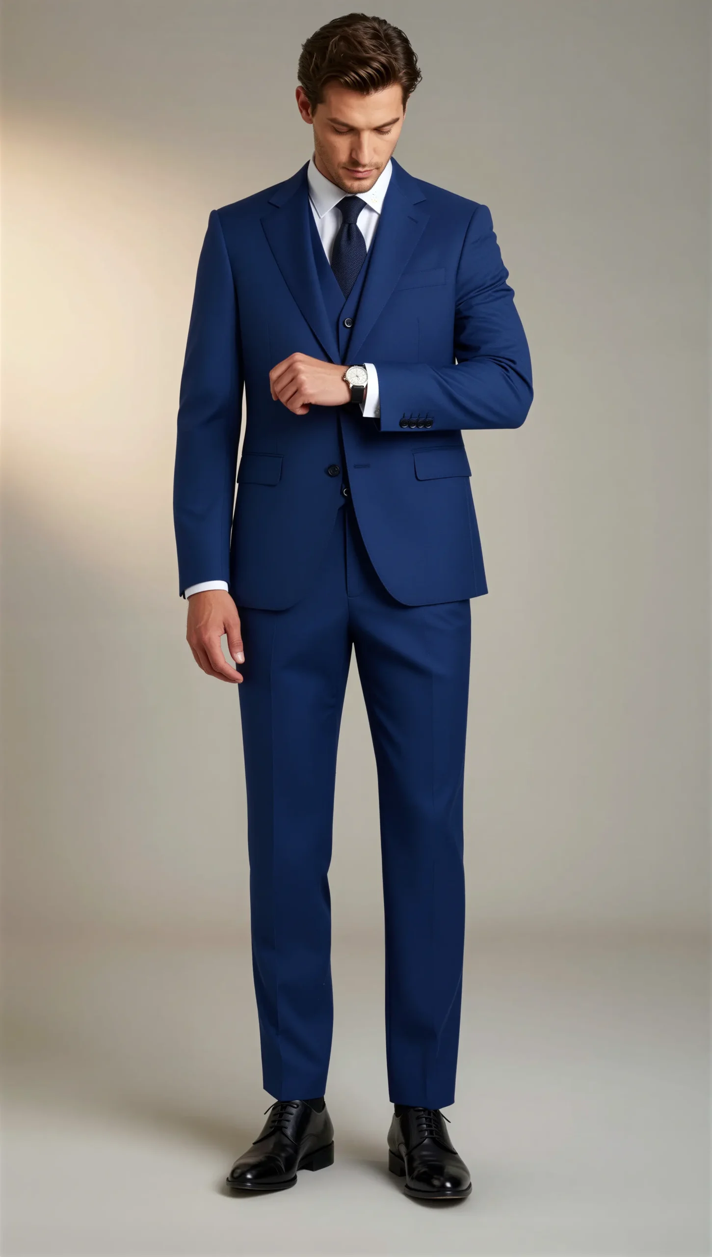 Three piece suit single breasted notch Royal cobalt blue