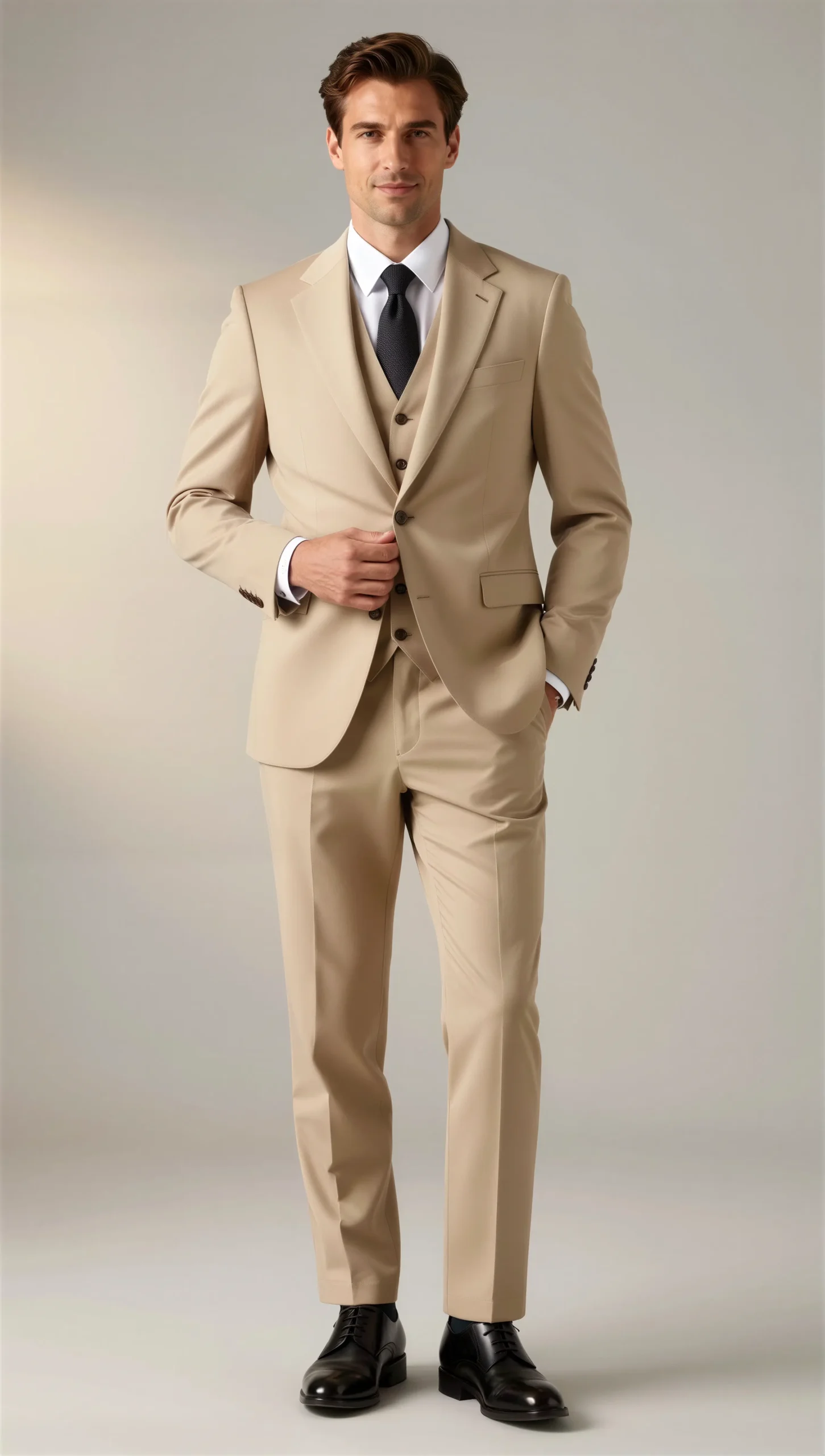 Beige Tan Three-Piece Suit – Notch Lapel