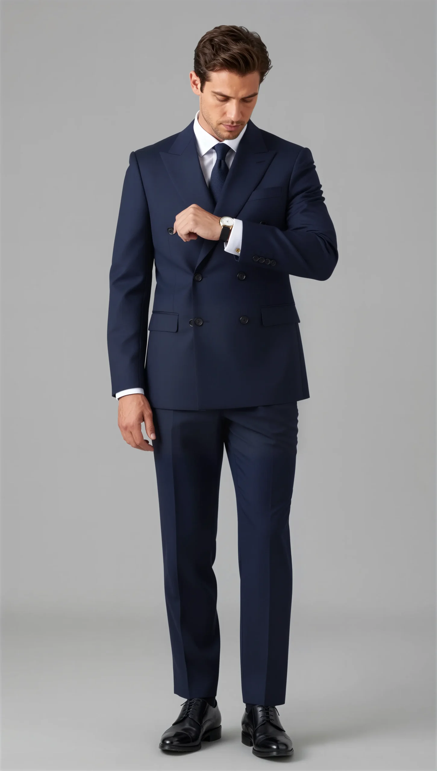 Two piece double breasted peak navy blue