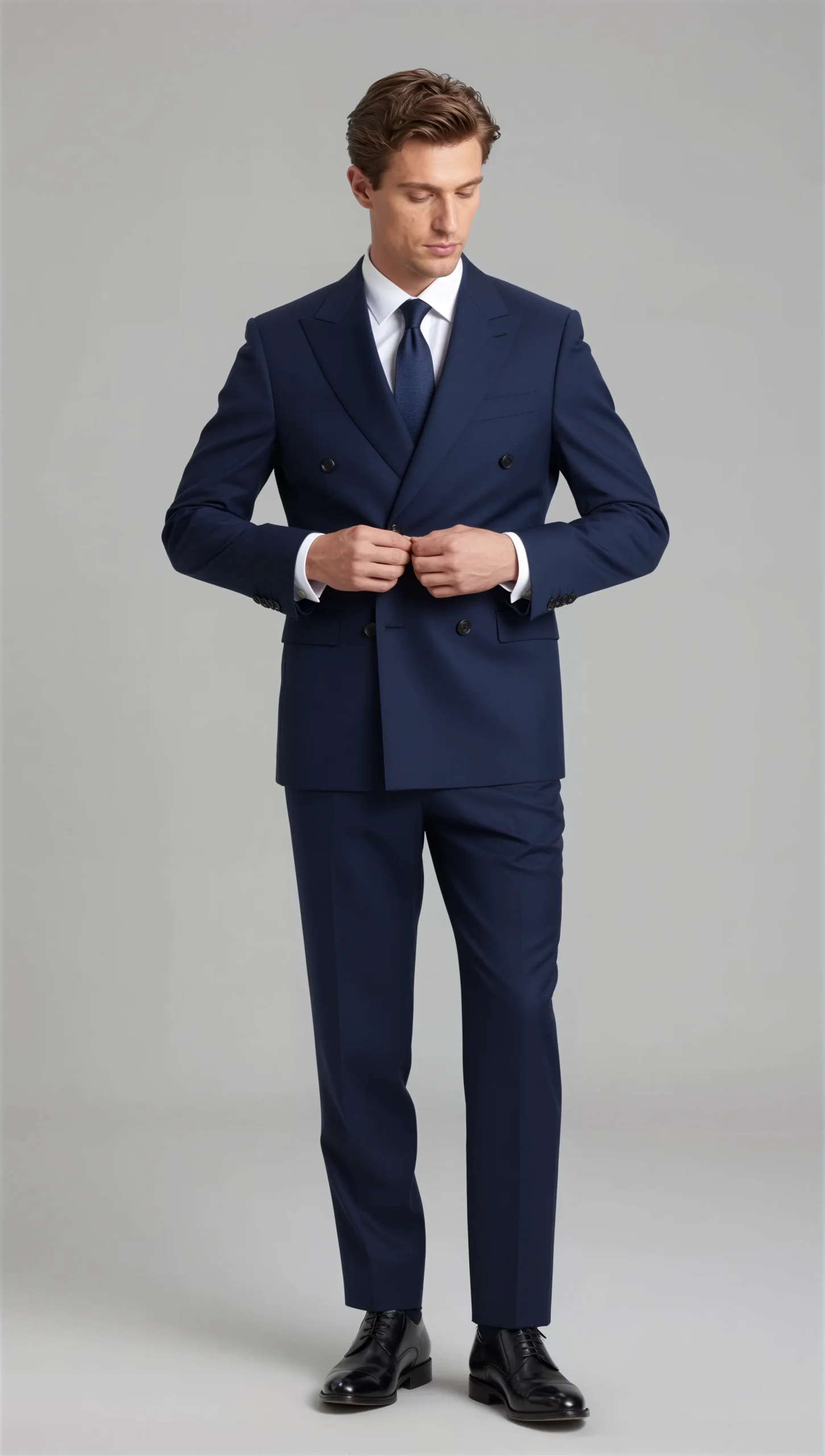 Two piece double breasted peak navy blue