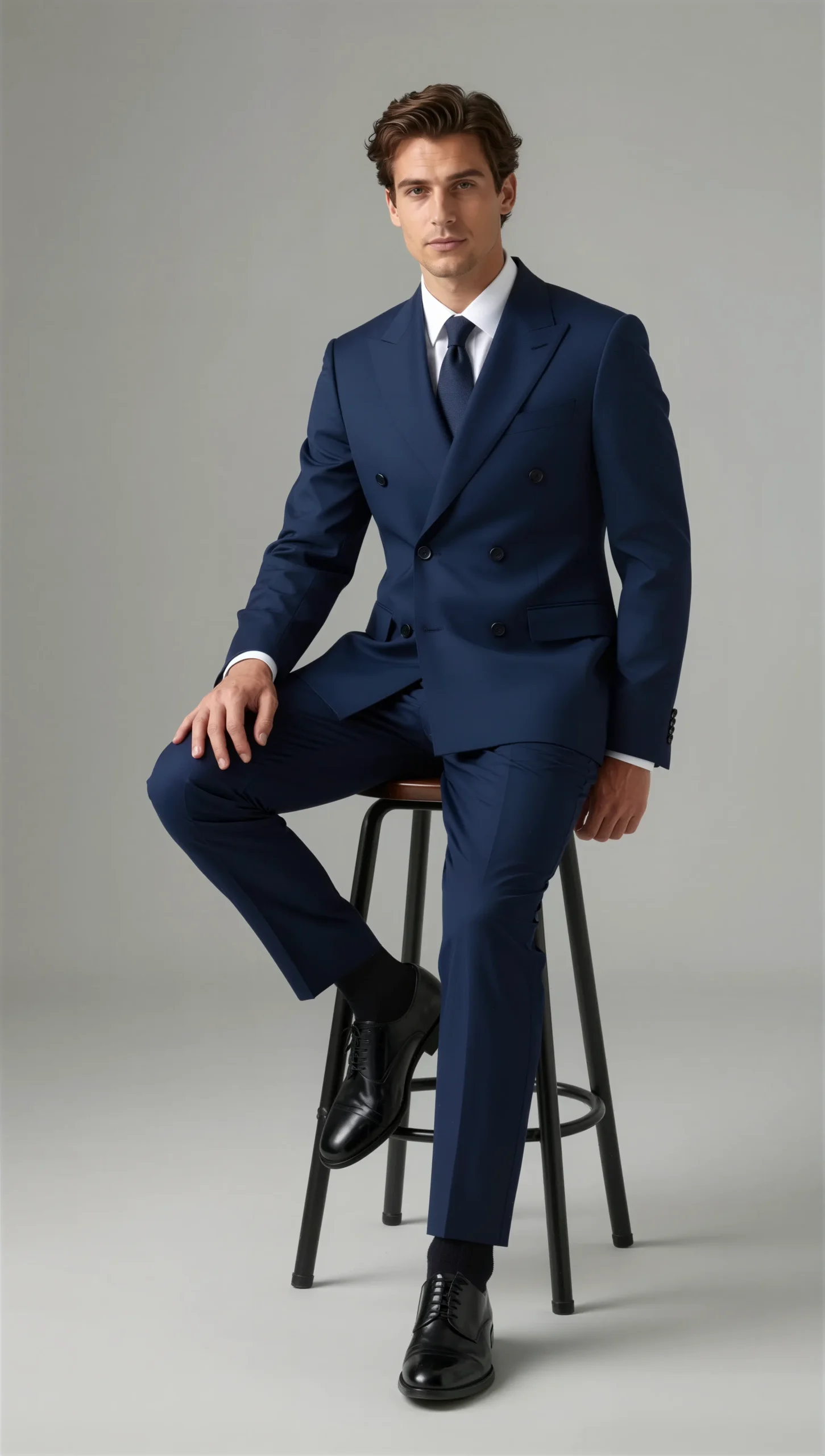 Two piece double breasted peak navy blue